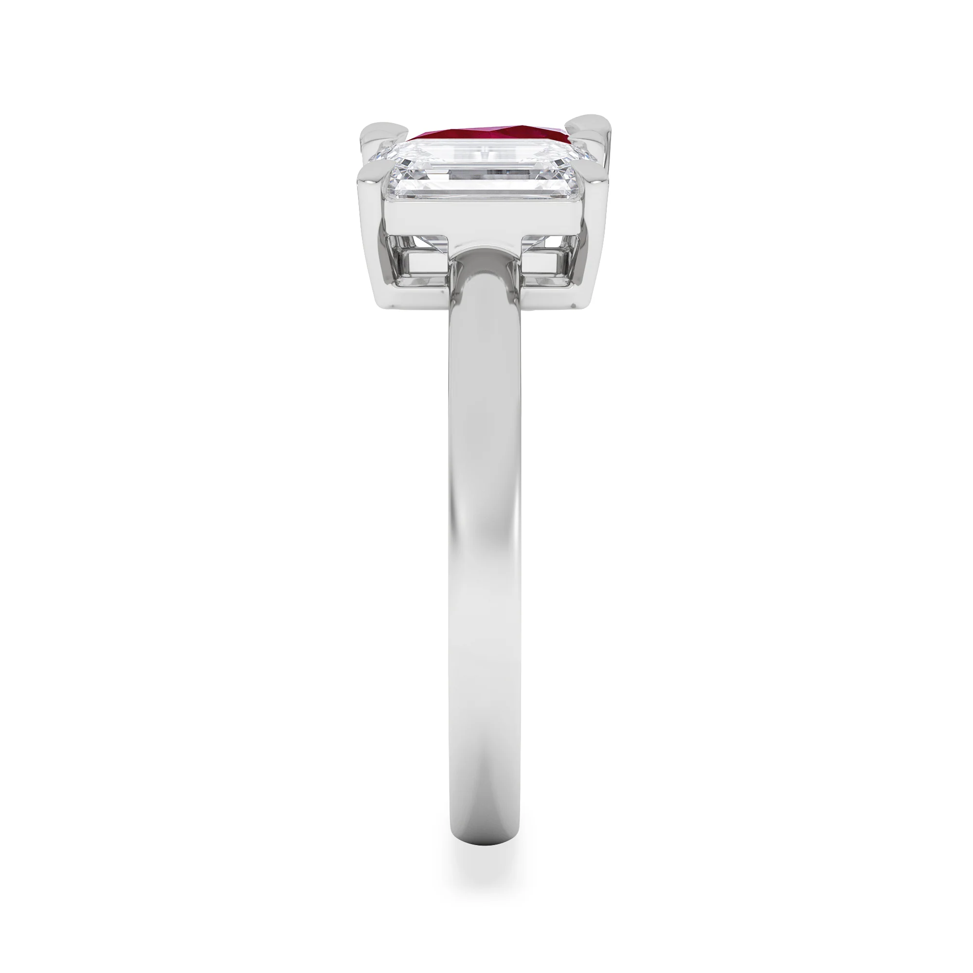 Toi Et Moi 1.50ct Emerald Cut Lab Diamond and 1.50ct Pear Lab Ruby Engagement Ring in Platinum - Image 5