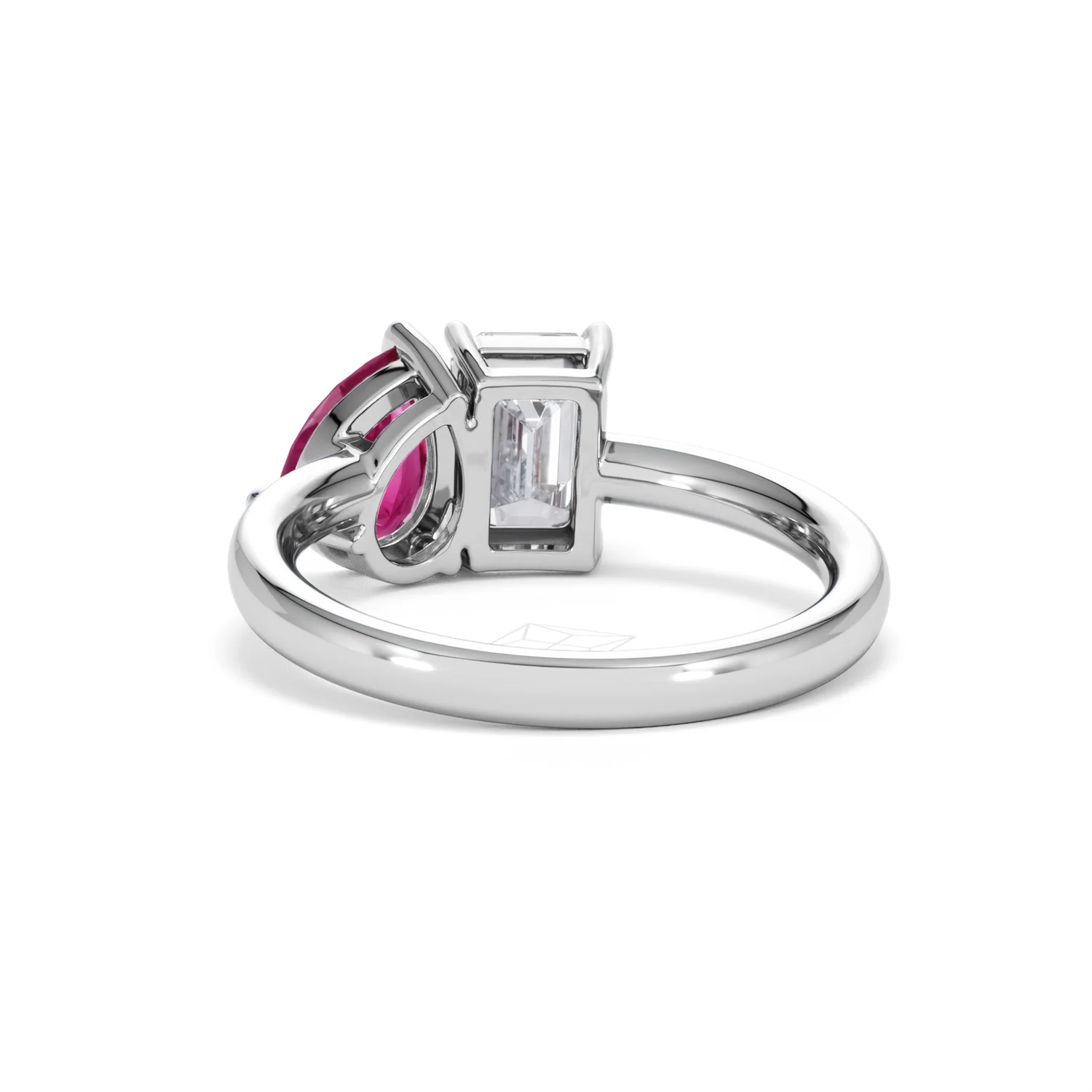 Toi Et Moi 1.50ct Emerald Cut Lab Diamond and 1.50ct Pear Lab Ruby Engagement Ring in Platinum - Image 53
