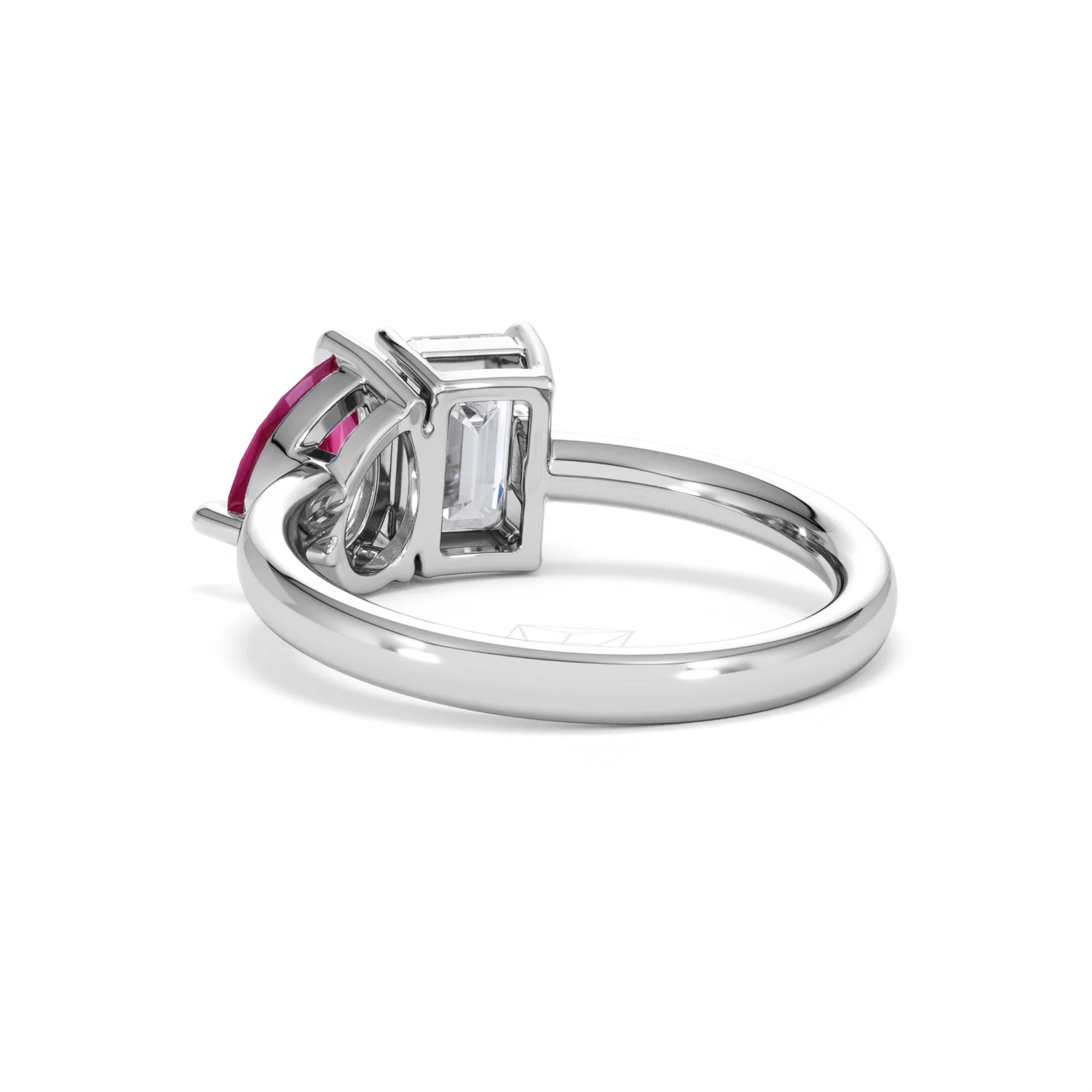 Toi Et Moi 1.50ct Emerald Cut Lab Diamond and 1.50ct Pear Lab Ruby Engagement Ring in Platinum - Image 56