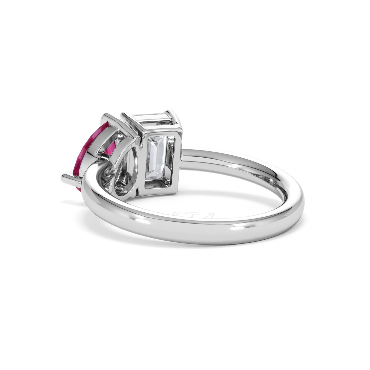 Toi Et Moi 1.50ct Emerald Cut Lab Diamond and 1.50ct Pear Lab Ruby Engagement Ring in Platinum - Image 57