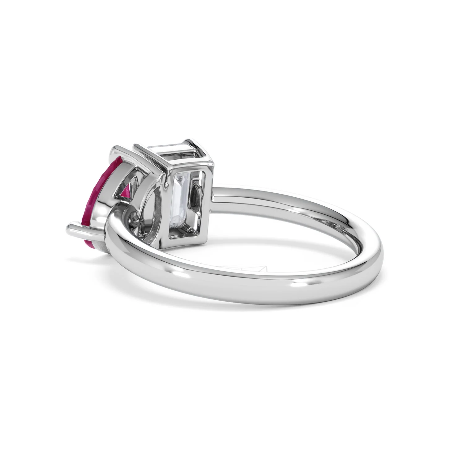 Toi Et Moi 1.50ct Emerald Cut Lab Diamond and 1.50ct Pear Lab Ruby Engagement Ring in Platinum - Image 59
