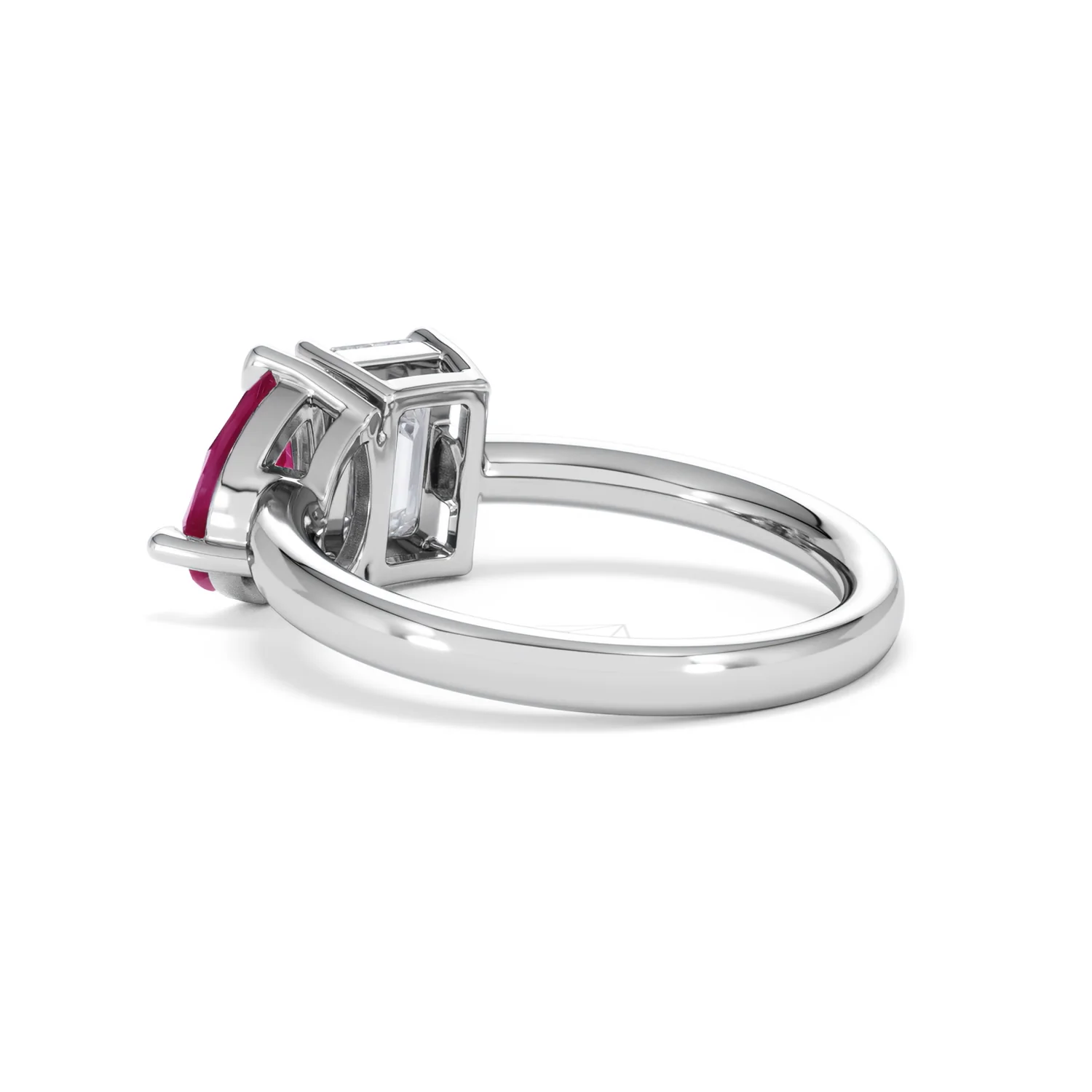 Toi Et Moi 1.50ct Emerald Cut Lab Diamond and 1.50ct Pear Lab Ruby Engagement Ring in Platinum - Image 60