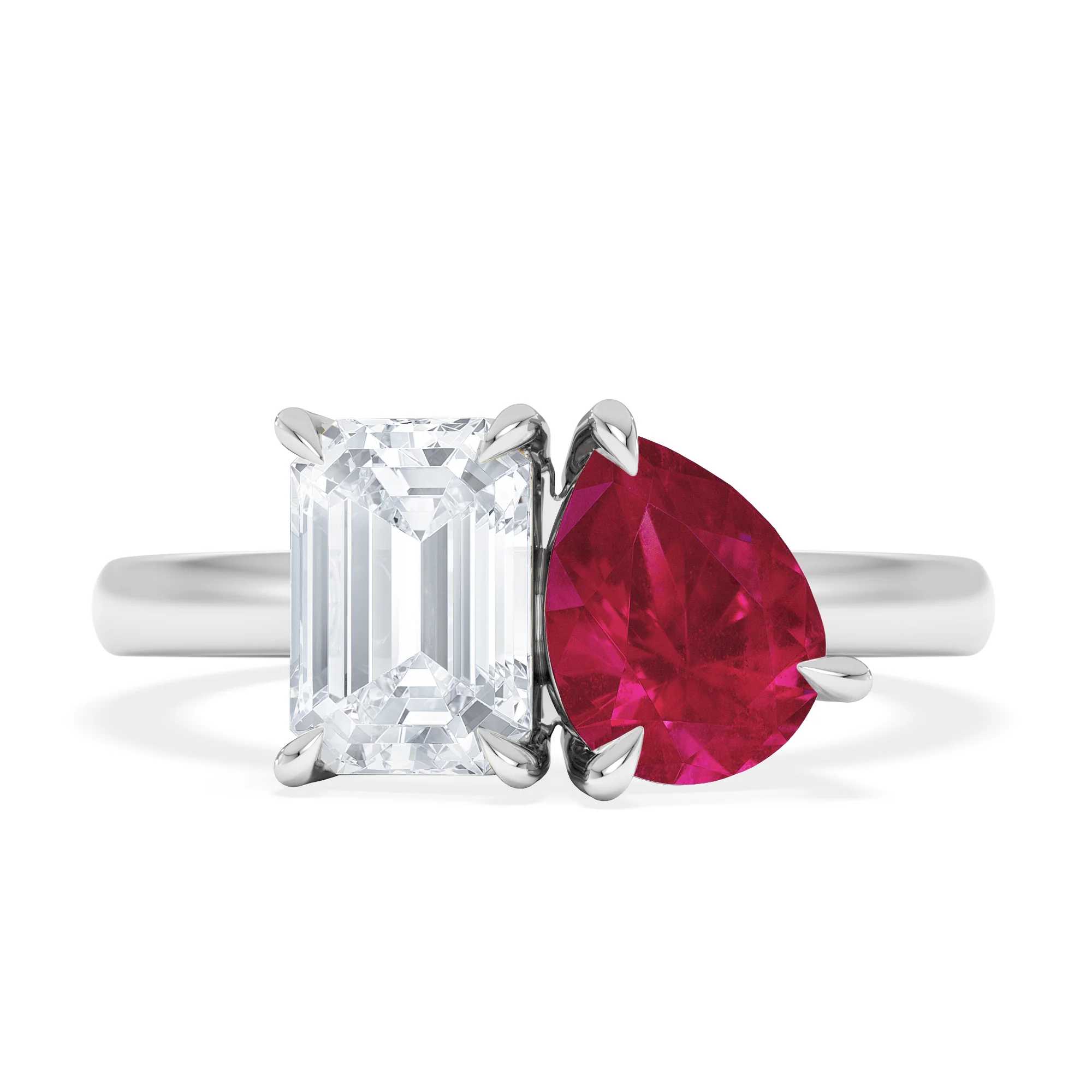 Toi Et Moi 1.50ct Emerald Cut Lab Diamond and 1.50ct Pear Lab Ruby Engagement Ring in Platinum - Image 7