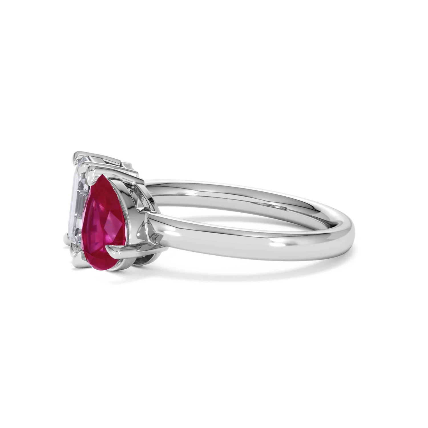 Toi Et Moi 1.50ct Emerald Cut Lab Diamond and 1.50ct Pear Lab Ruby Engagement Ring in Platinum - Image 74