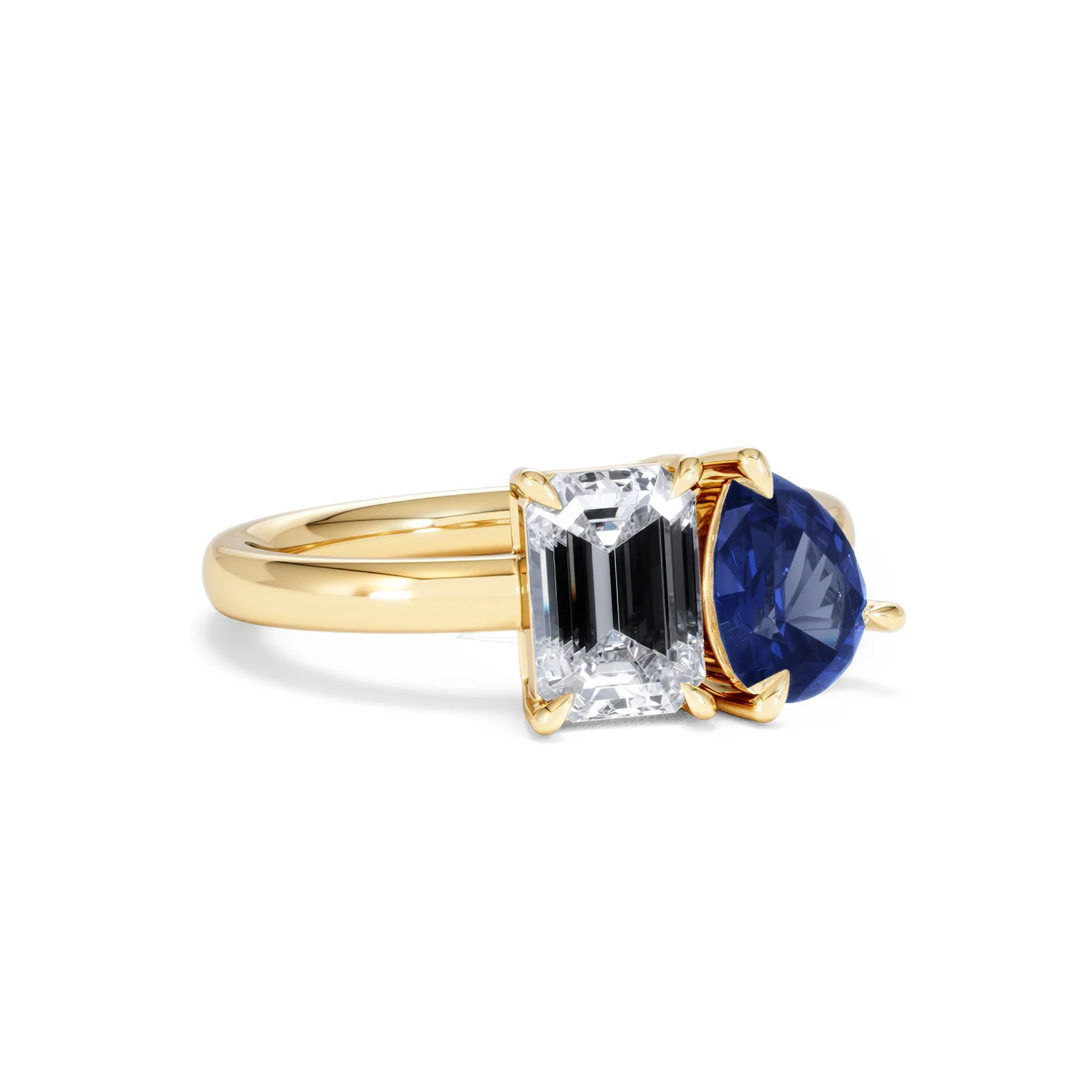 Toi Et Moi 1.50ct Emerald Cut Lab Diamond and 1.50ct Pear Lab Sapphire Engagement Ring in 18K Yellow Gold - Image 14