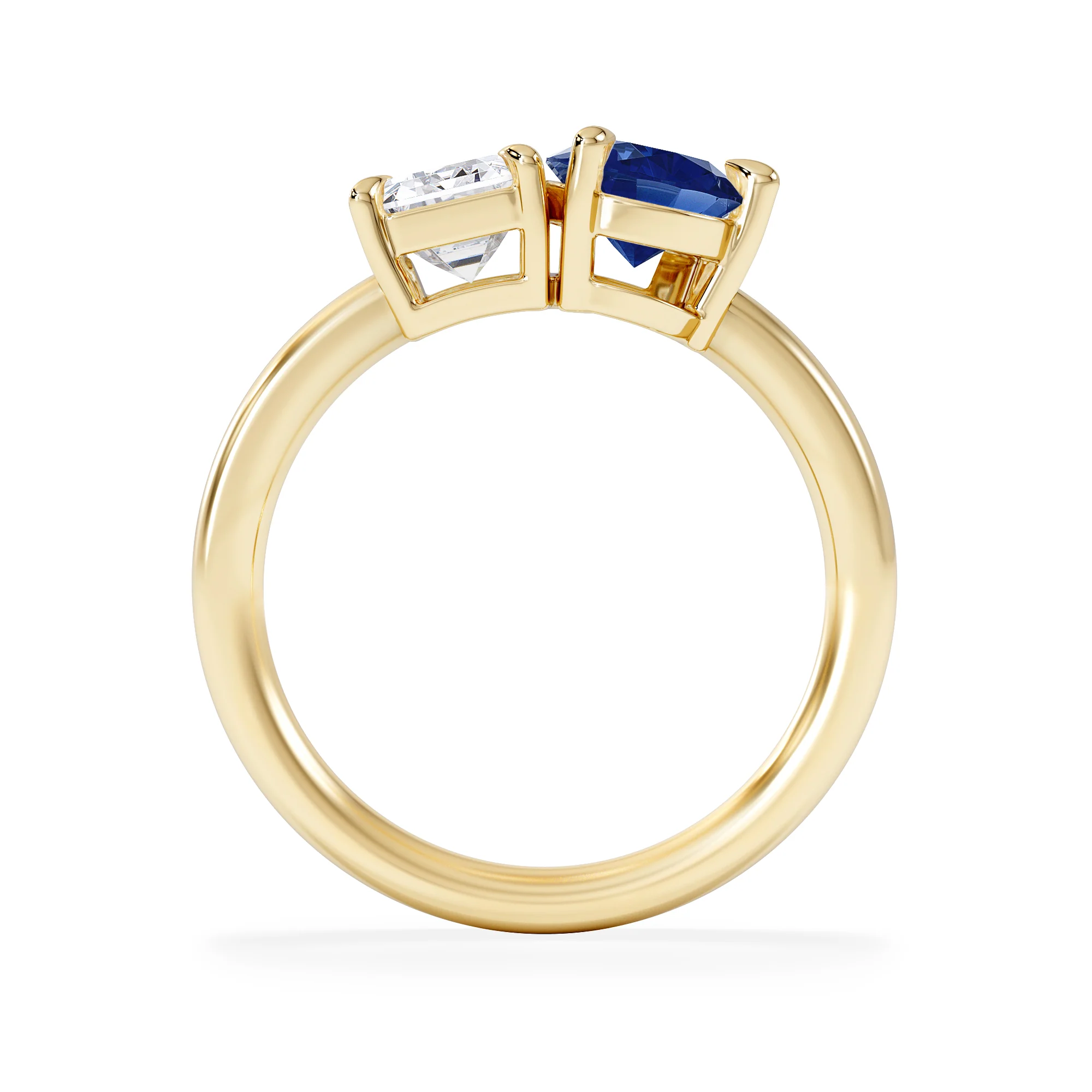 Toi Et Moi 1.50ct Emerald Cut Lab Diamond and 1.50ct Pear Lab Sapphire Engagement Ring in 18K Yellow Gold - Image 3