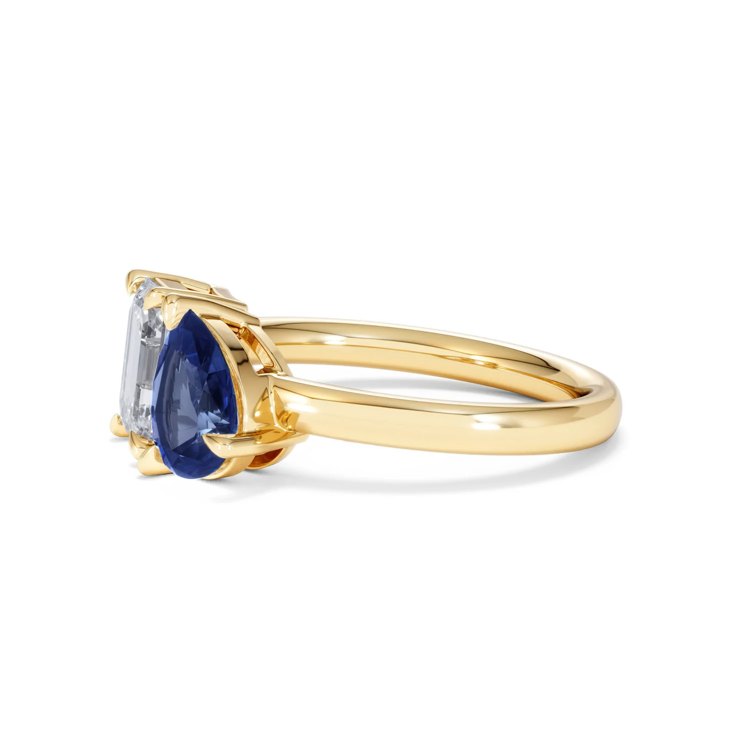 Toi Et Moi 1.50ct Emerald Cut Lab Diamond and 1.50ct Pear Lab Sapphire Engagement Ring in 18K Yellow Gold - Image 74