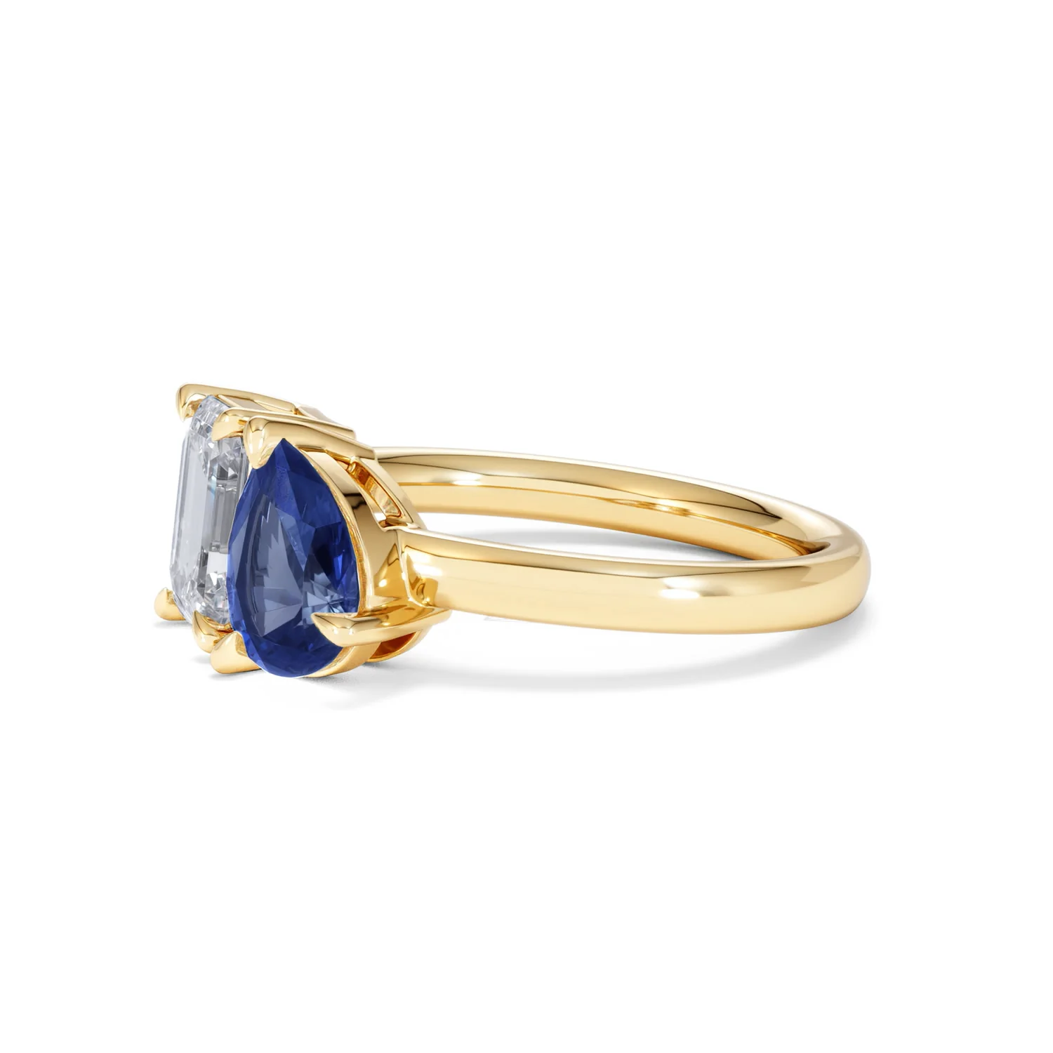 Toi Et Moi 1.50ct Emerald Cut Lab Diamond and 1.50ct Pear Lab Sapphire Engagement Ring in 18K Yellow Gold - Image 75
