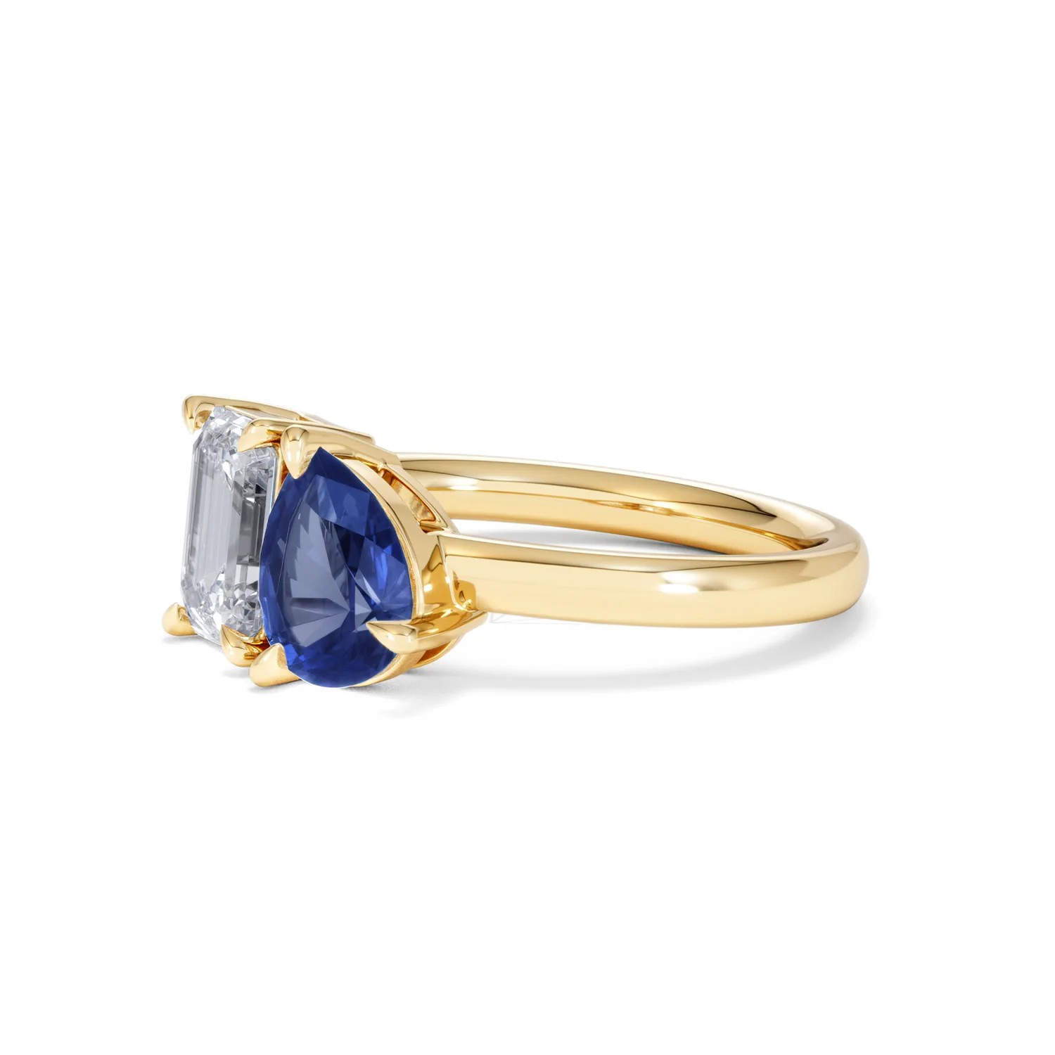 Toi Et Moi 1.50ct Emerald Cut Lab Diamond and 1.50ct Pear Lab Sapphire Engagement Ring in 18K Yellow Gold - Image 77