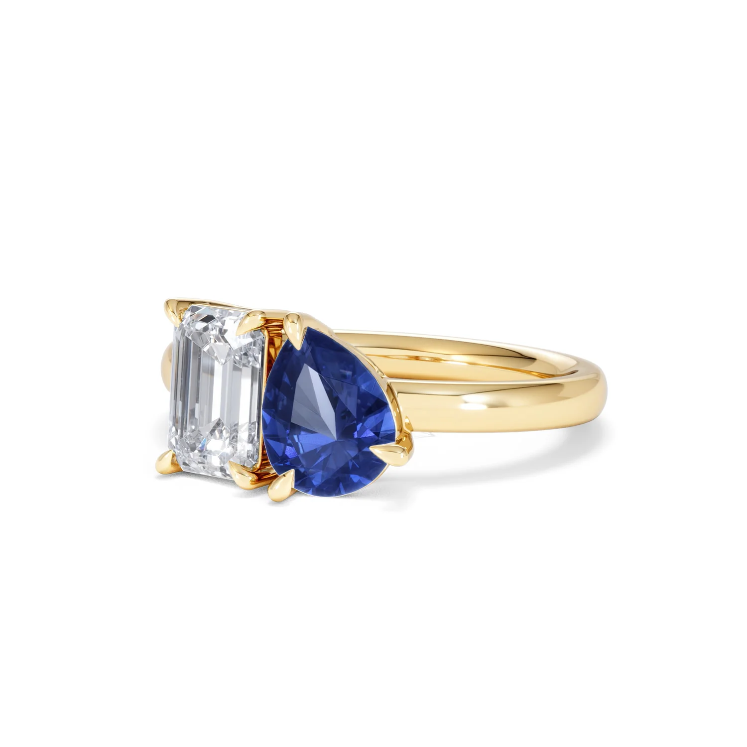 Toi Et Moi 1.50ct Emerald Cut Lab Diamond and 1.50ct Pear Lab Sapphire Engagement Ring in 18K Yellow Gold - Image 82