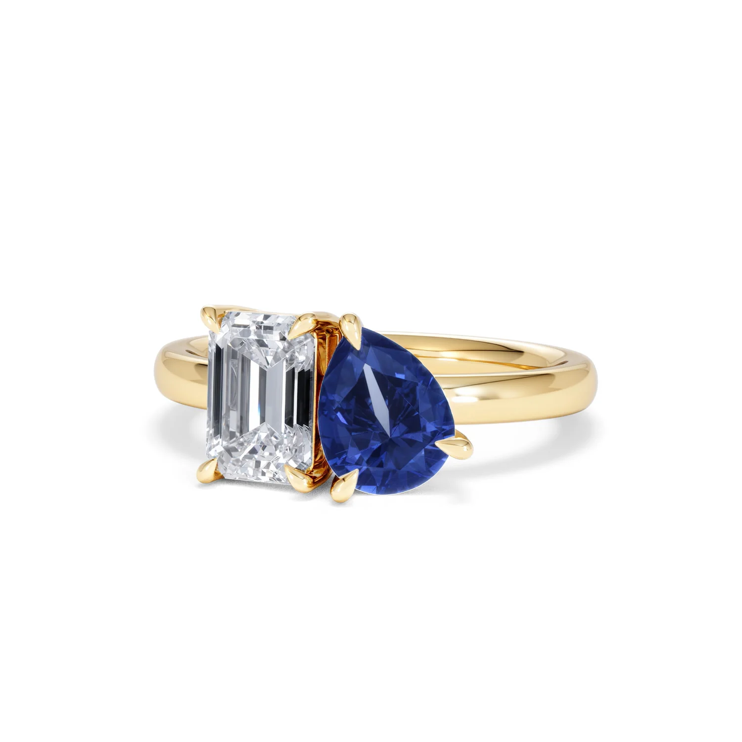 Toi Et Moi 1.50ct Emerald Cut Lab Diamond and 1.50ct Pear Lab Sapphire Engagement Ring in 18K Yellow Gold - Image 85