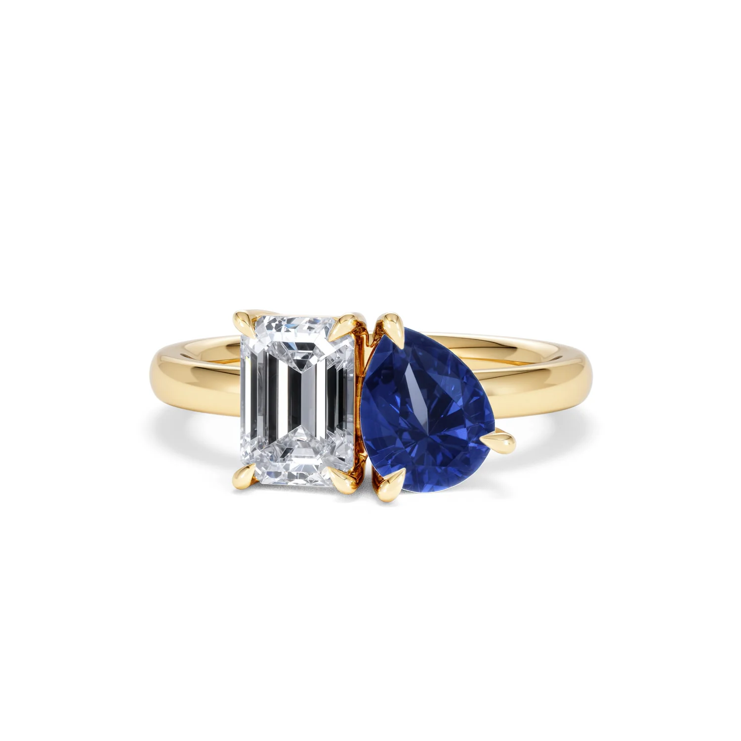 Toi Et Moi 1.50ct Emerald Cut Lab Diamond and 1.50ct Pear Lab Sapphire Engagement Ring in 18K Yellow Gold - Image 87