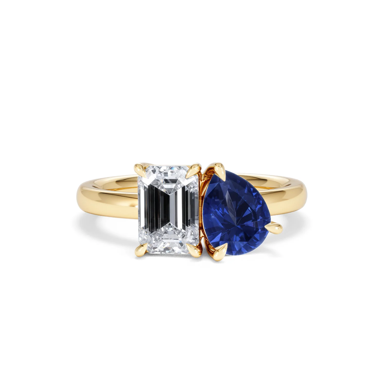 Toi Et Moi 1.50ct Emerald Cut Lab Diamond and 1.50ct Pear Lab Sapphire Engagement Ring in 18K Yellow Gold - Image 9
