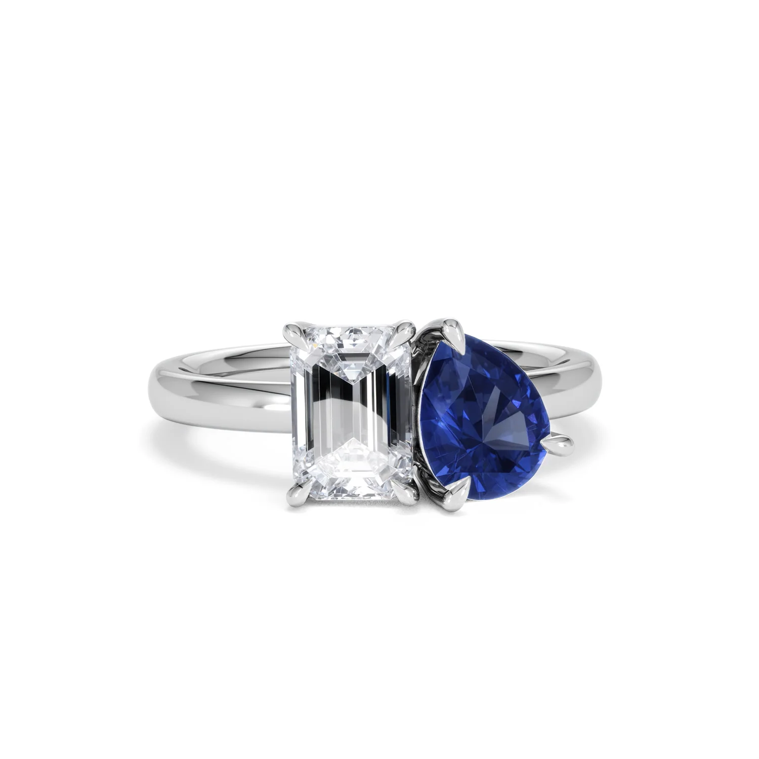 Toi Et Moi 1.50ct Emerald Cut Lab Diamond and 1.50ct Pear Lab Sapphire Engagement Ring in Platinum - Image 10