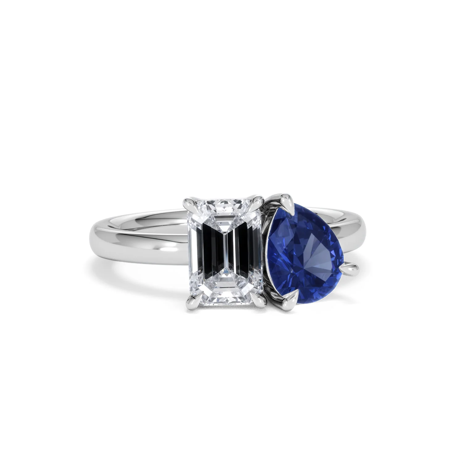 Toi Et Moi 1.50ct Emerald Cut Lab Diamond and 1.50ct Pear Lab Sapphire Engagement Ring in Platinum - Image 11