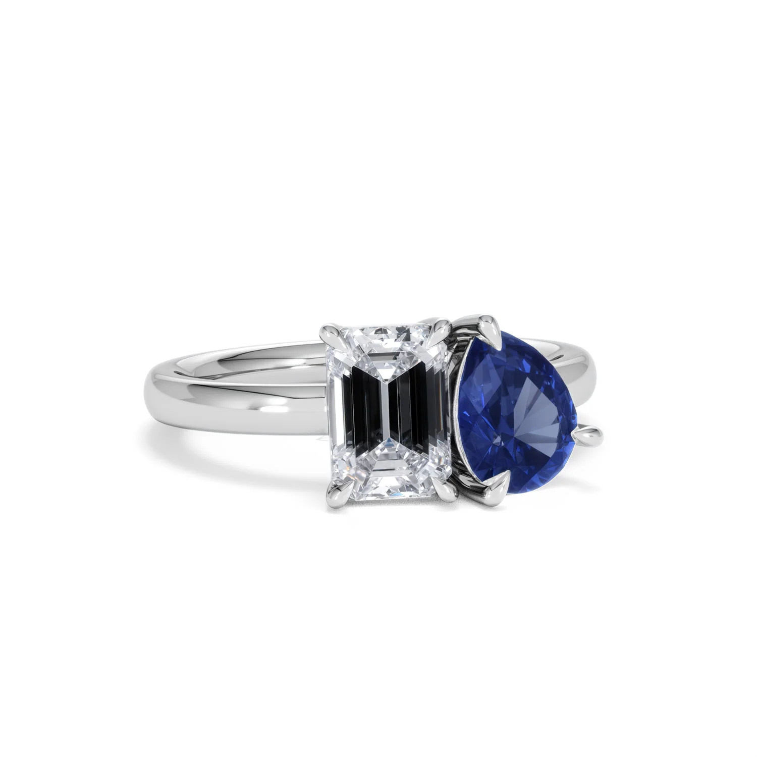 Toi Et Moi 1.50ct Emerald Cut Lab Diamond and 1.50ct Pear Lab Sapphire Engagement Ring in Platinum - Image 12