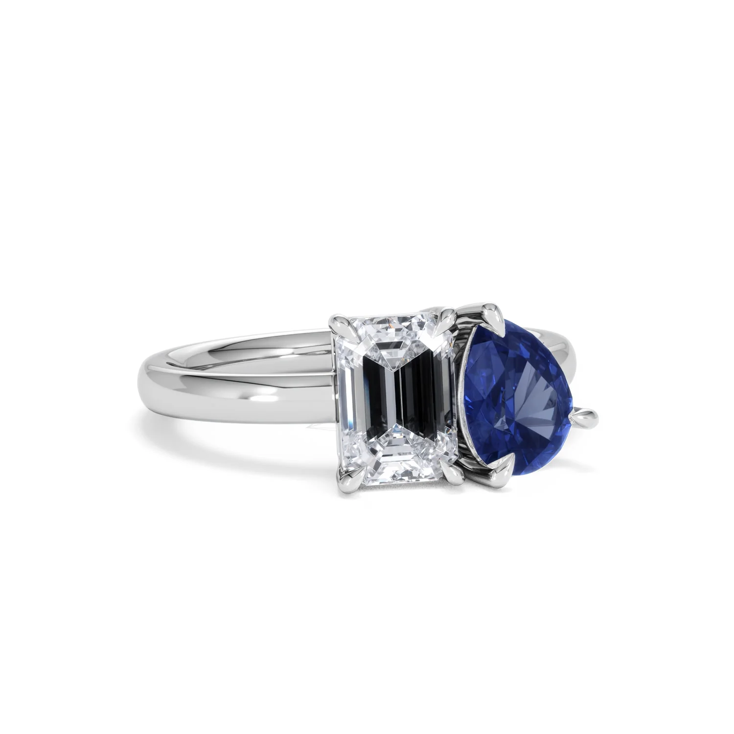 Toi Et Moi 1.50ct Emerald Cut Lab Diamond and 1.50ct Pear Lab Sapphire Engagement Ring in Platinum - Image 13
