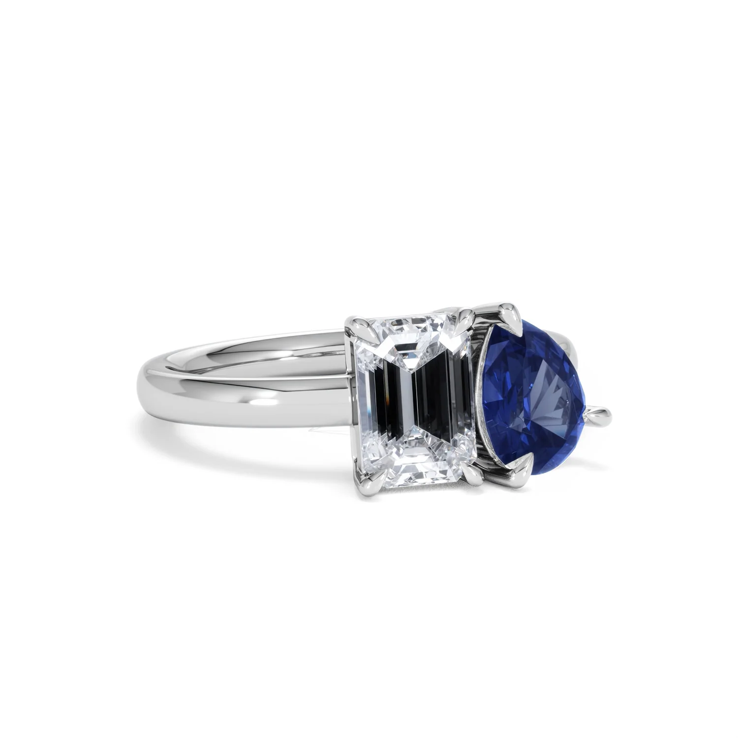Toi Et Moi 1.50ct Emerald Cut Lab Diamond and 1.50ct Pear Lab Sapphire Engagement Ring in Platinum - Image 14