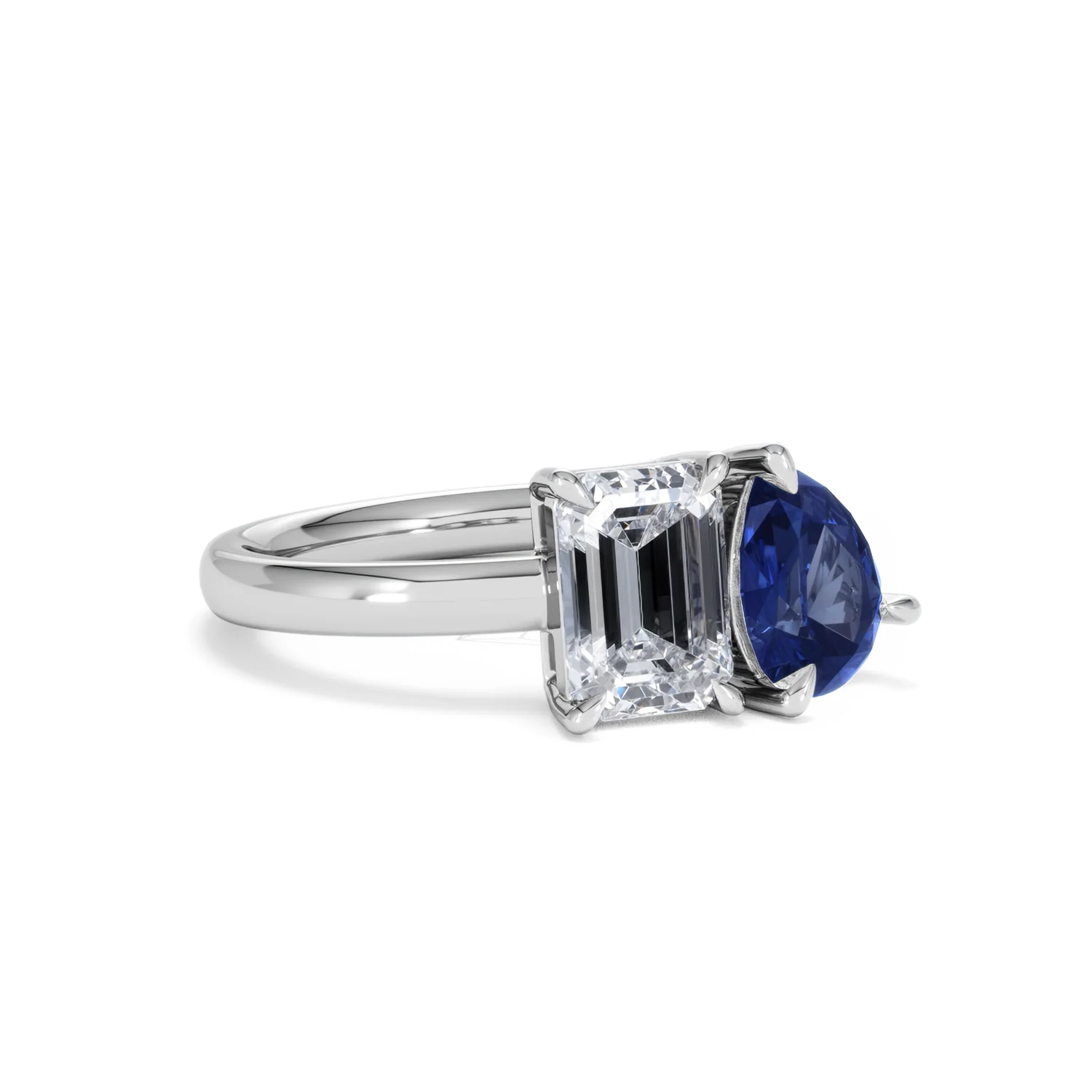 Toi Et Moi 1.50ct Emerald Cut Lab Diamond and 1.50ct Pear Lab Sapphire Engagement Ring in Platinum - Image 15