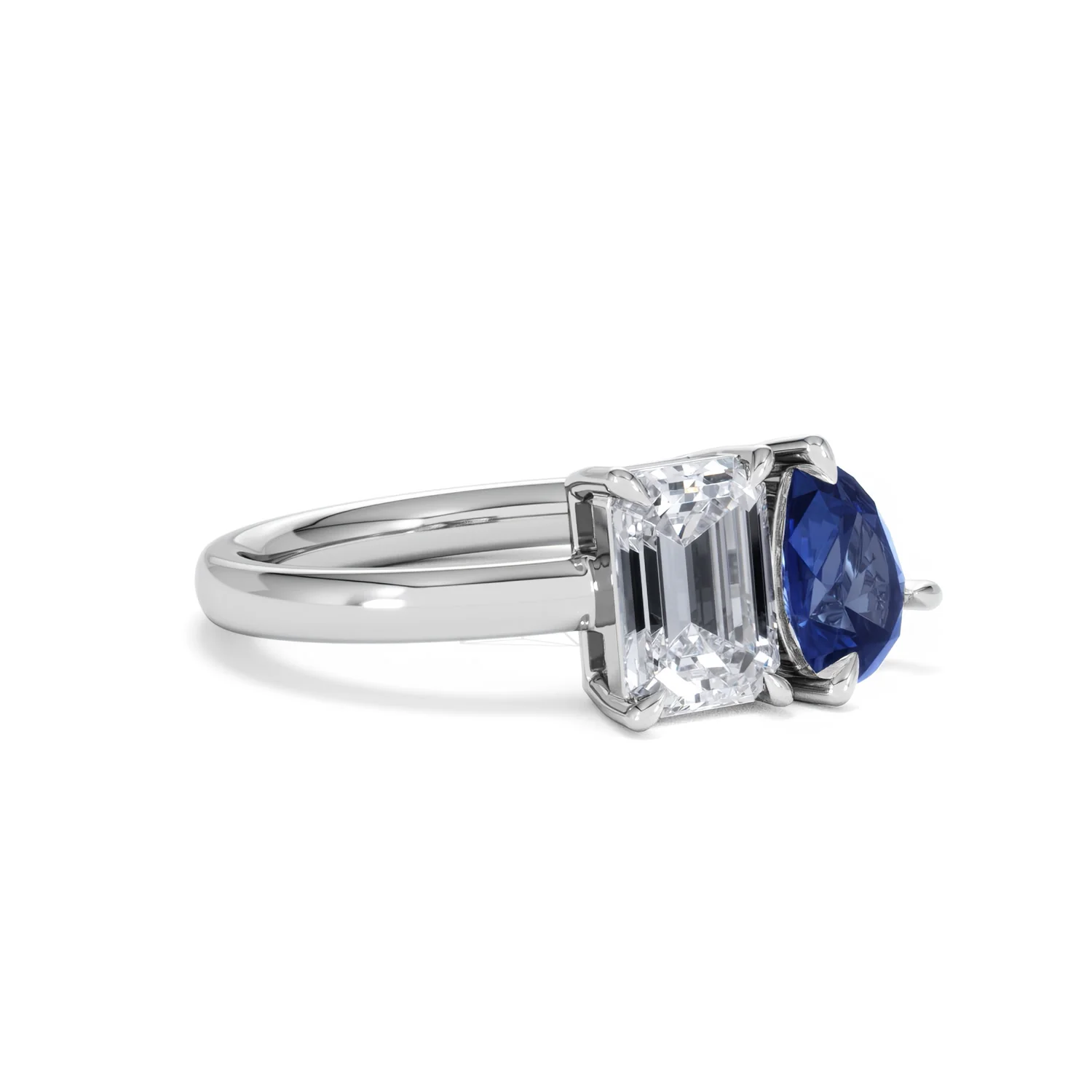 Toi Et Moi 1.50ct Emerald Cut Lab Diamond and 1.50ct Pear Lab Sapphire Engagement Ring in Platinum - Image 17