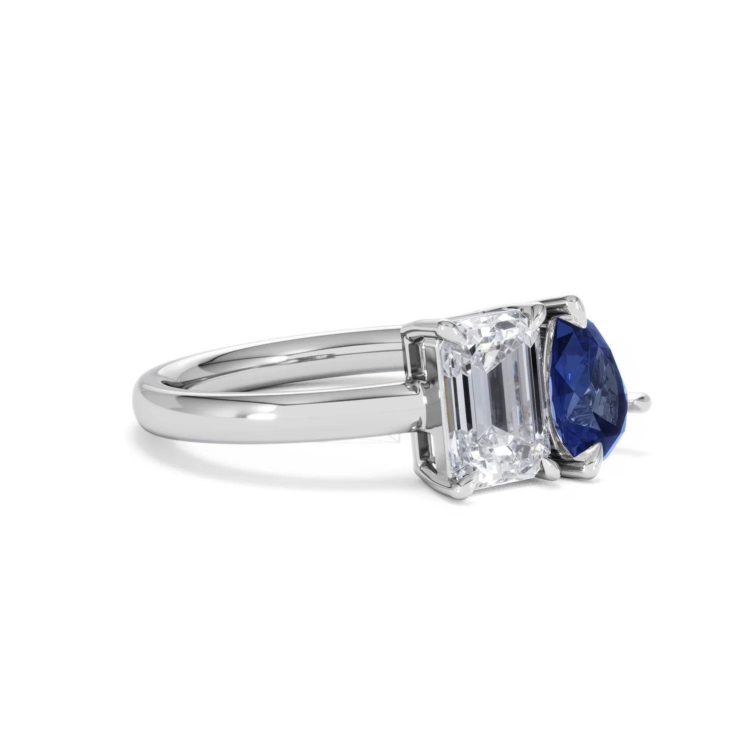 Toi Et Moi 1.50ct Emerald Cut Lab Diamond and 1.50ct Pear Lab Sapphire Engagement Ring in Platinum - Image 18