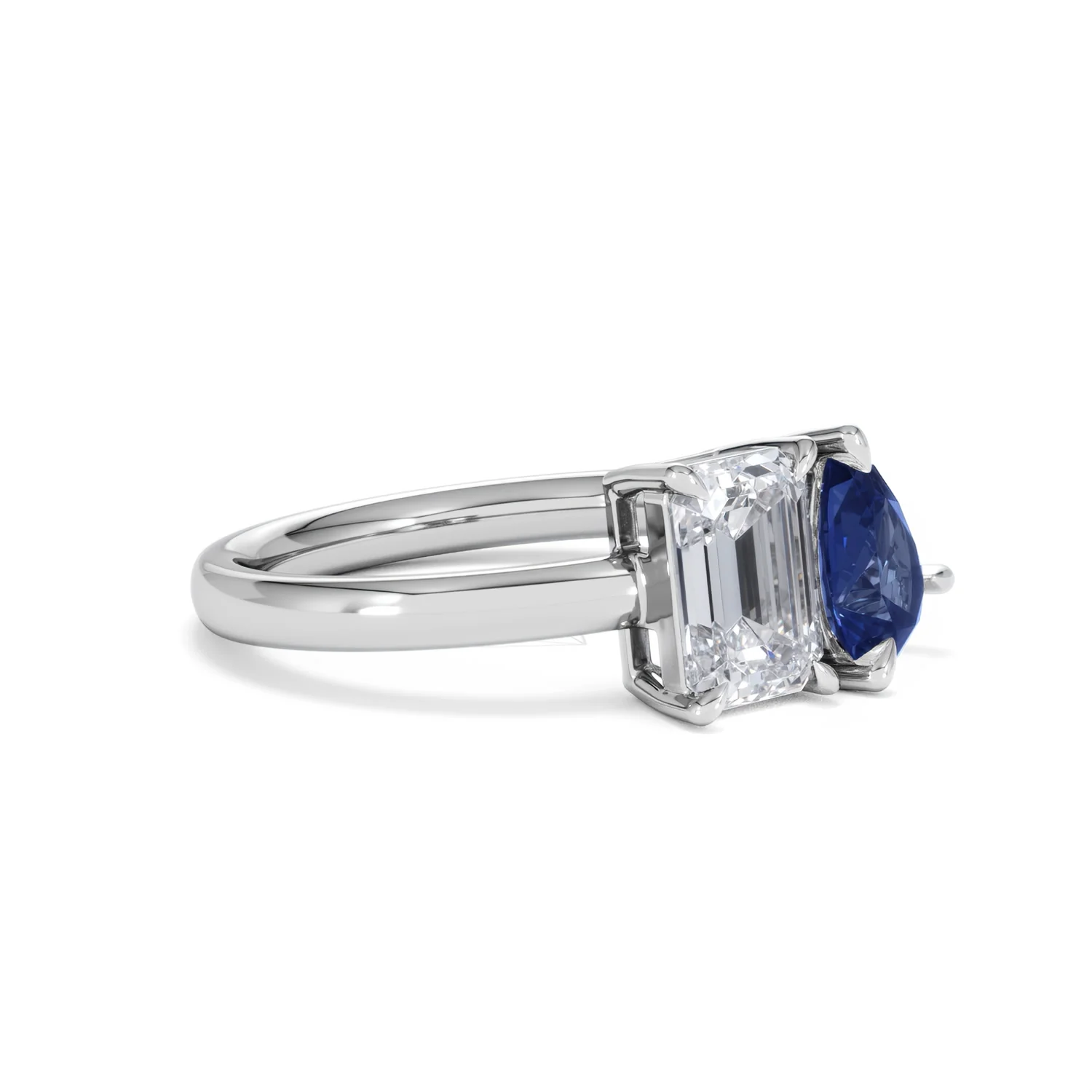 Toi Et Moi 1.50ct Emerald Cut Lab Diamond and 1.50ct Pear Lab Sapphire Engagement Ring in Platinum - Image 19