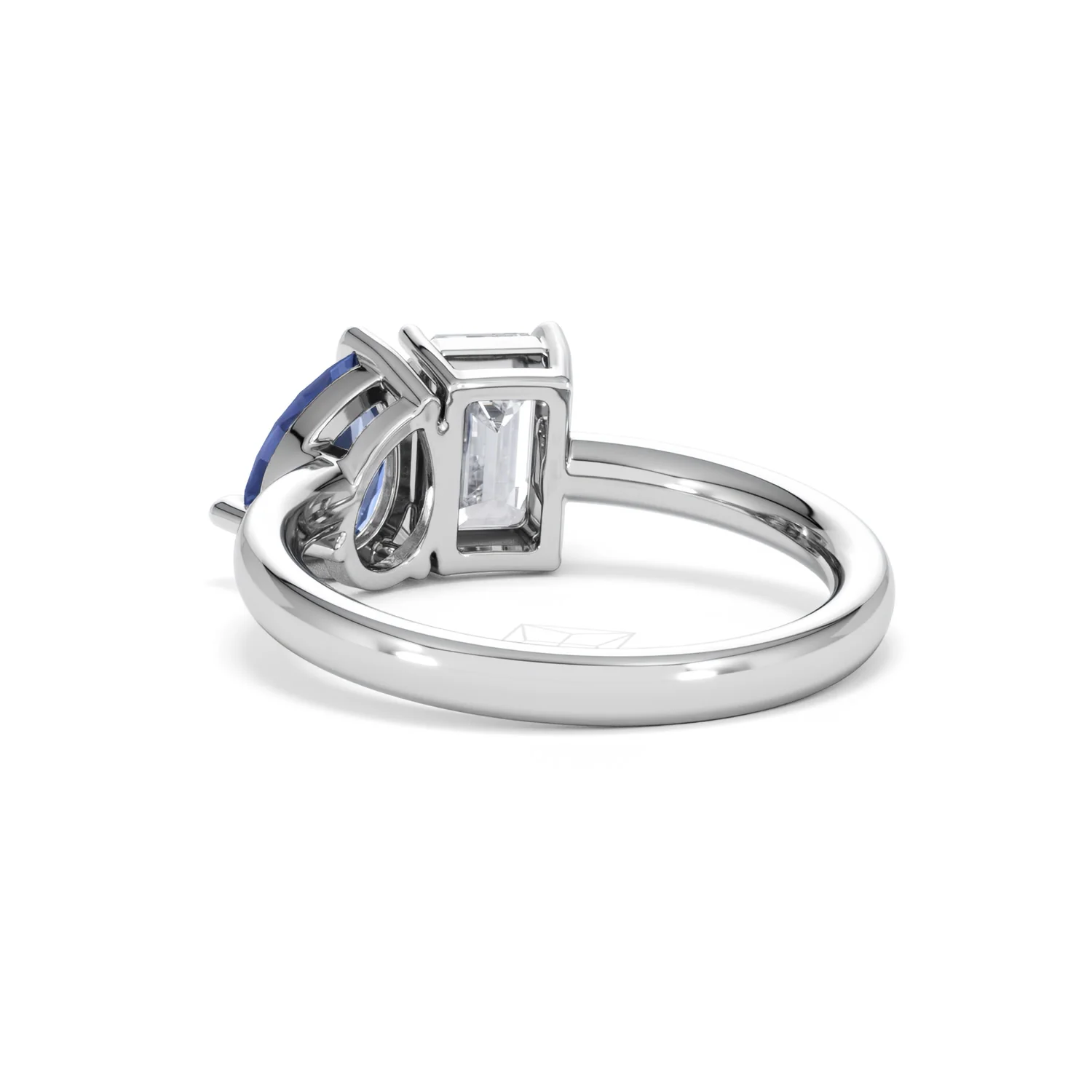Toi Et Moi 1.50ct Emerald Cut Lab Diamond and 1.50ct Pear Lab Sapphire Engagement Ring in Platinum - Image 54