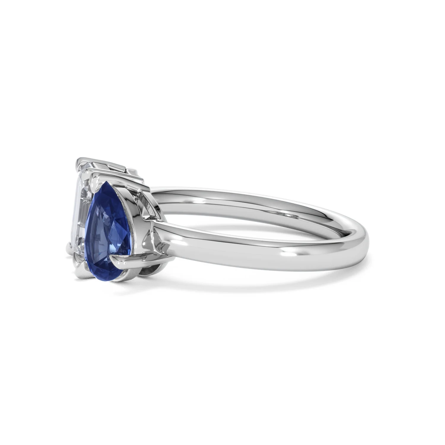 Toi Et Moi 1.50ct Emerald Cut Lab Diamond and 1.50ct Pear Lab Sapphire Engagement Ring in Platinum - Image 73