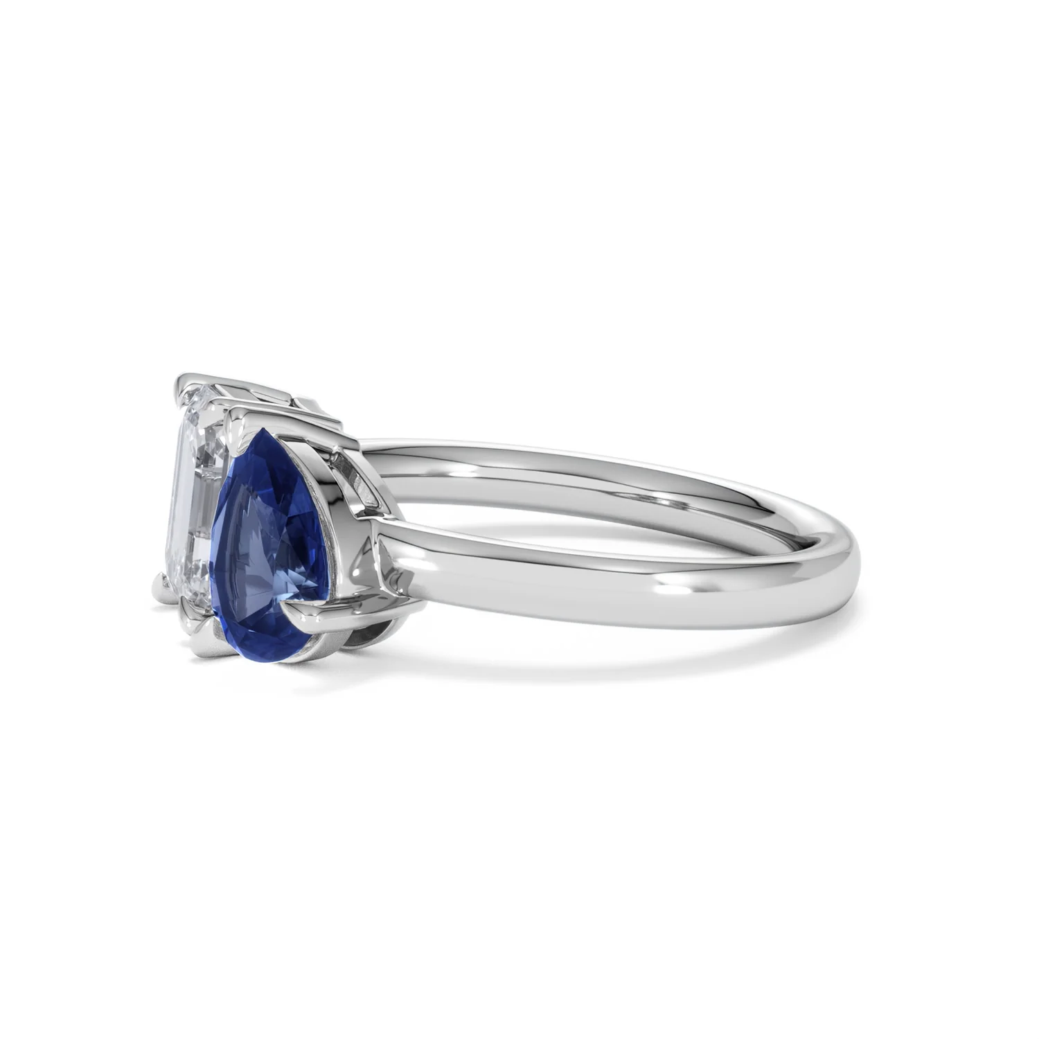 Toi Et Moi 1.50ct Emerald Cut Lab Diamond and 1.50ct Pear Lab Sapphire Engagement Ring in Platinum - Image 74