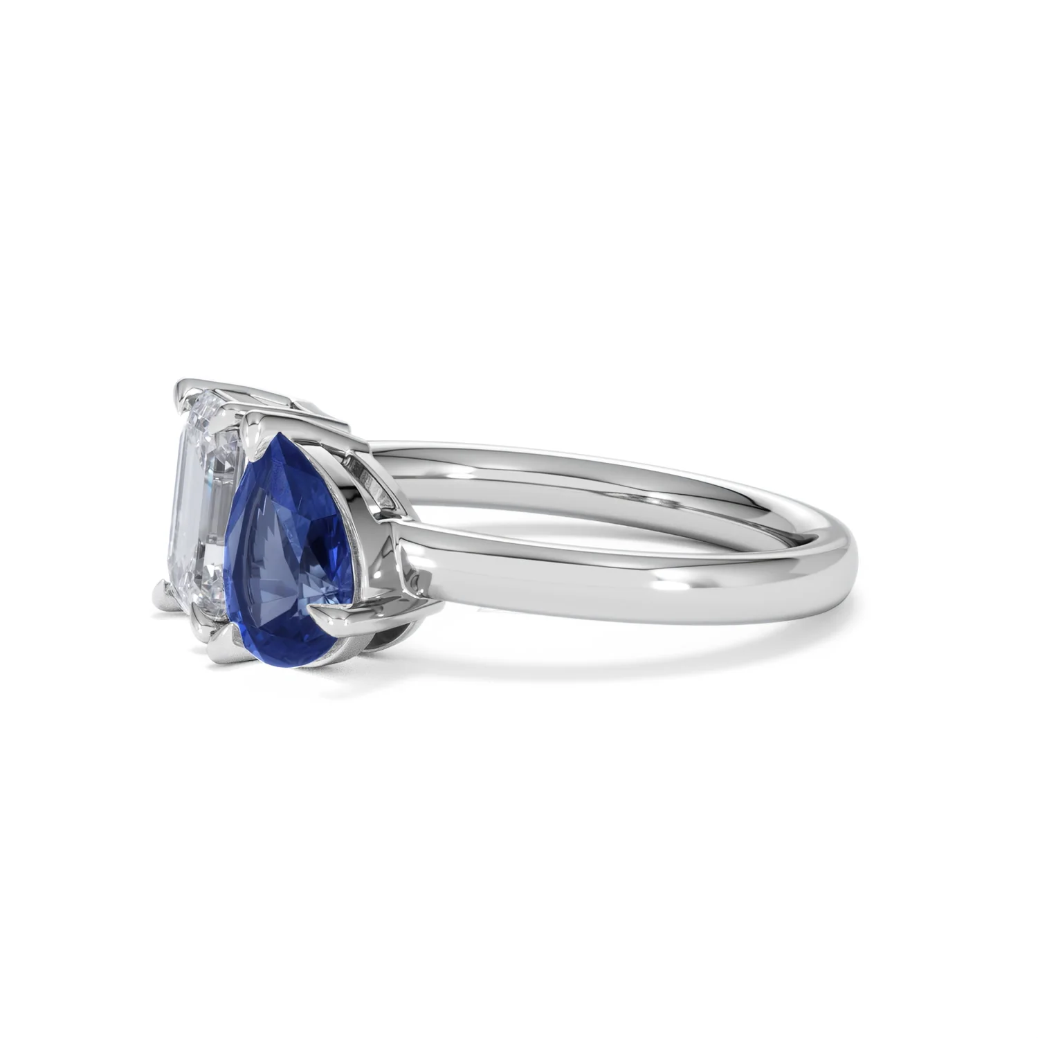 Toi Et Moi 1.50ct Emerald Cut Lab Diamond and 1.50ct Pear Lab Sapphire Engagement Ring in Platinum - Image 75
