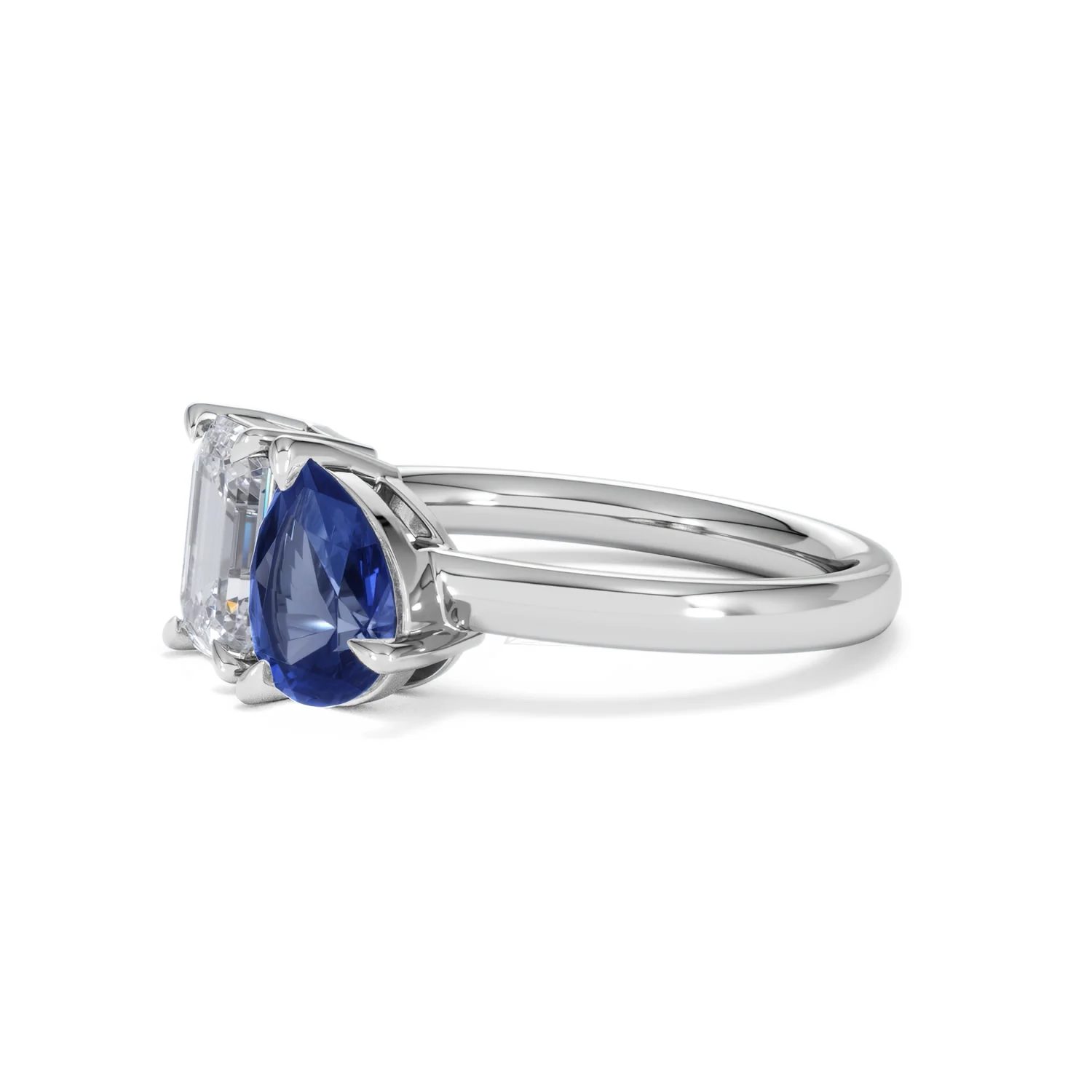 Toi Et Moi 1.50ct Emerald Cut Lab Diamond and 1.50ct Pear Lab Sapphire Engagement Ring in Platinum - Image 76