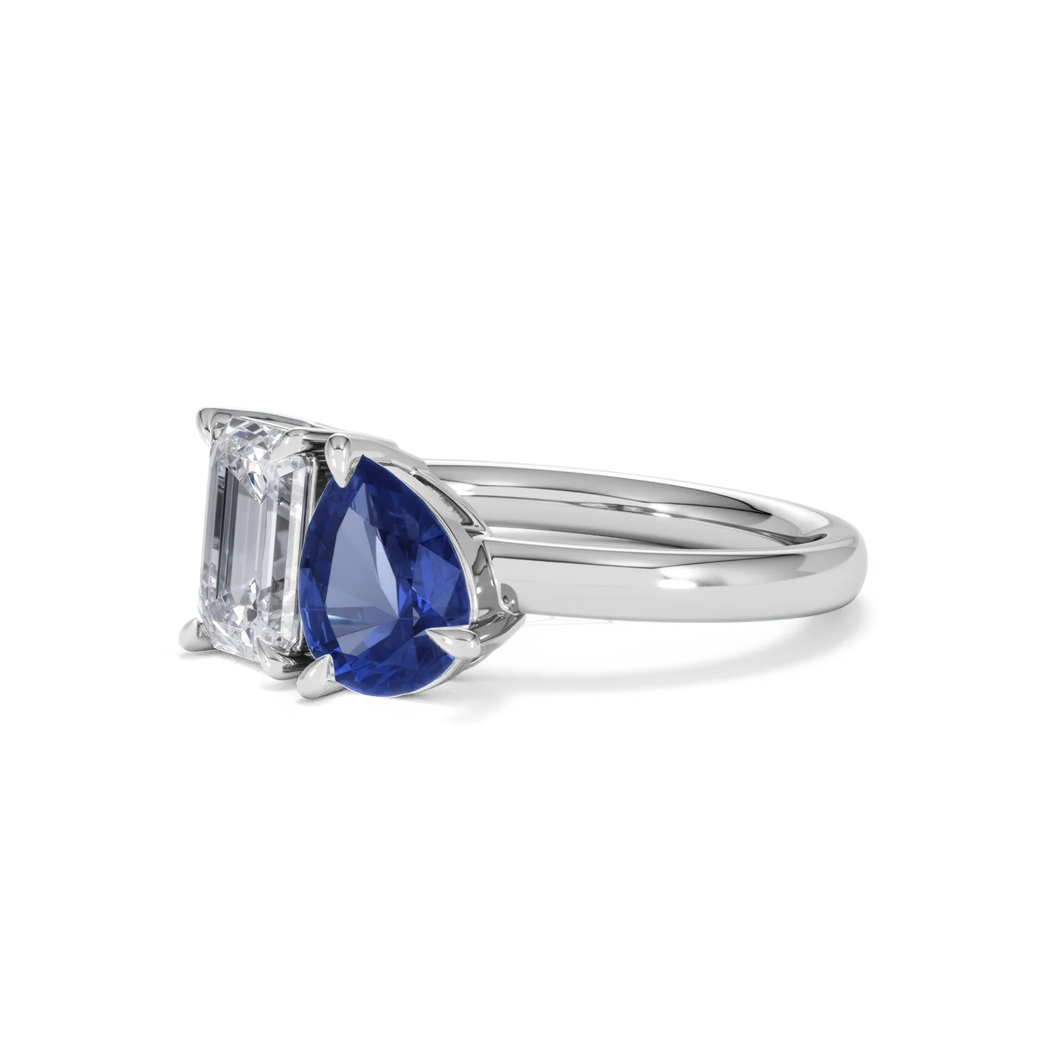 Toi Et Moi 1.50ct Emerald Cut Lab Diamond and 1.50ct Pear Lab Sapphire Engagement Ring in Platinum - Image 79