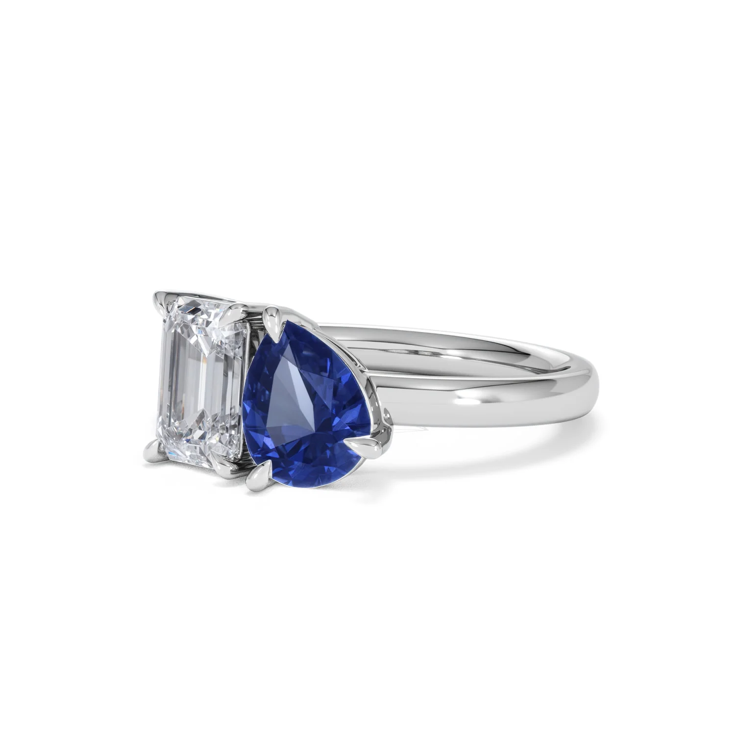 Toi Et Moi 1.50ct Emerald Cut Lab Diamond and 1.50ct Pear Lab Sapphire Engagement Ring in Platinum - Image 81