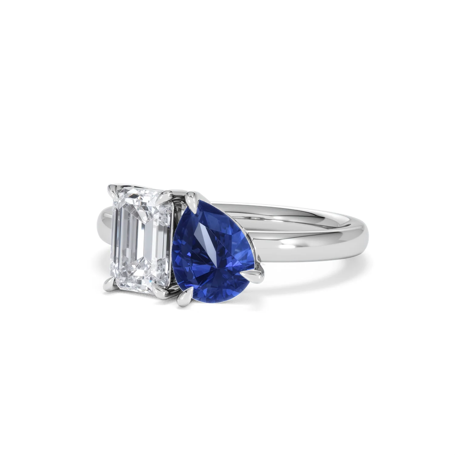 Toi Et Moi 1.50ct Emerald Cut Lab Diamond and 1.50ct Pear Lab Sapphire Engagement Ring in Platinum - Image 83