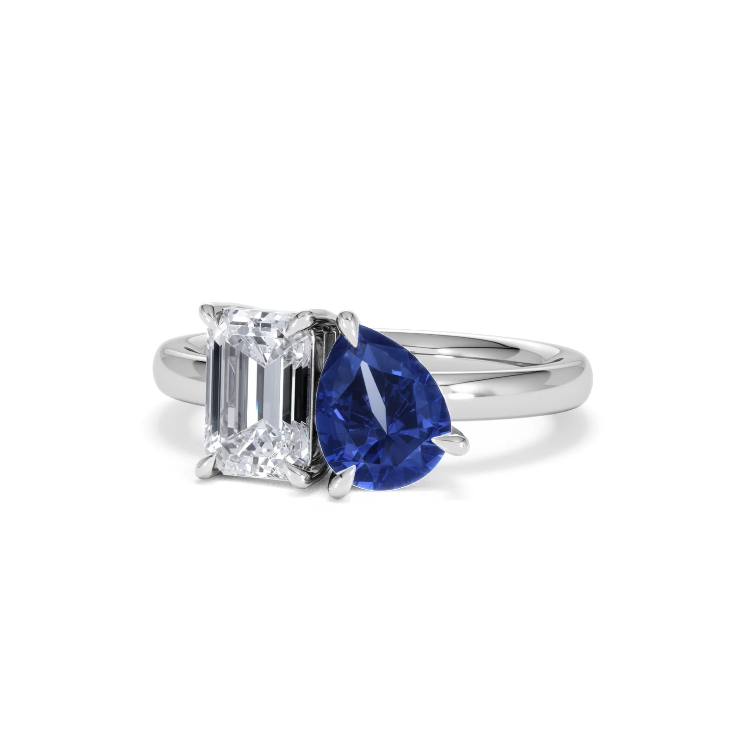 Toi Et Moi 1.50ct Emerald Cut Lab Diamond and 1.50ct Pear Lab Sapphire Engagement Ring in Platinum - Image 85