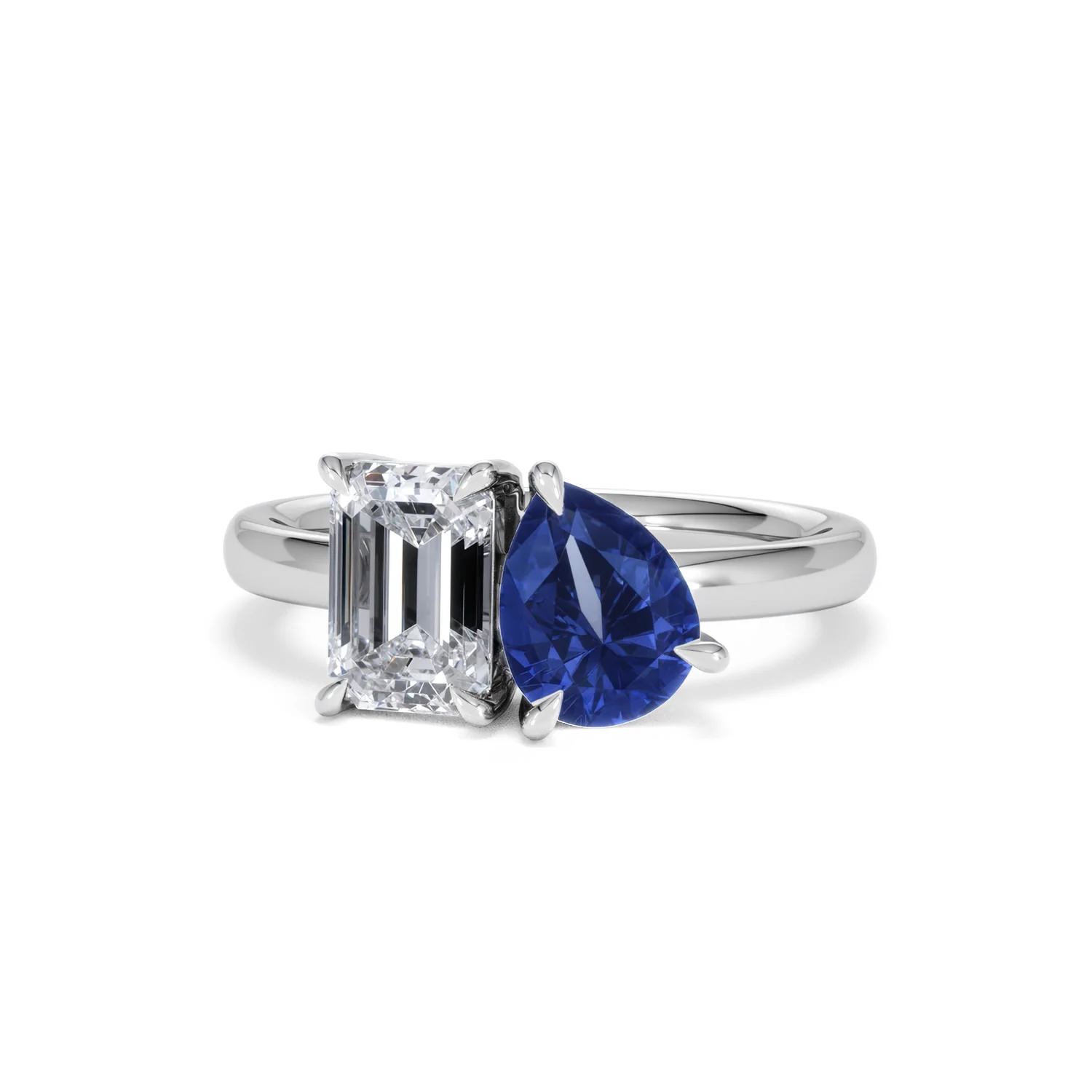 Toi Et Moi 1.50ct Emerald Cut Lab Diamond and 1.50ct Pear Lab Sapphire Engagement Ring in Platinum - Image 86