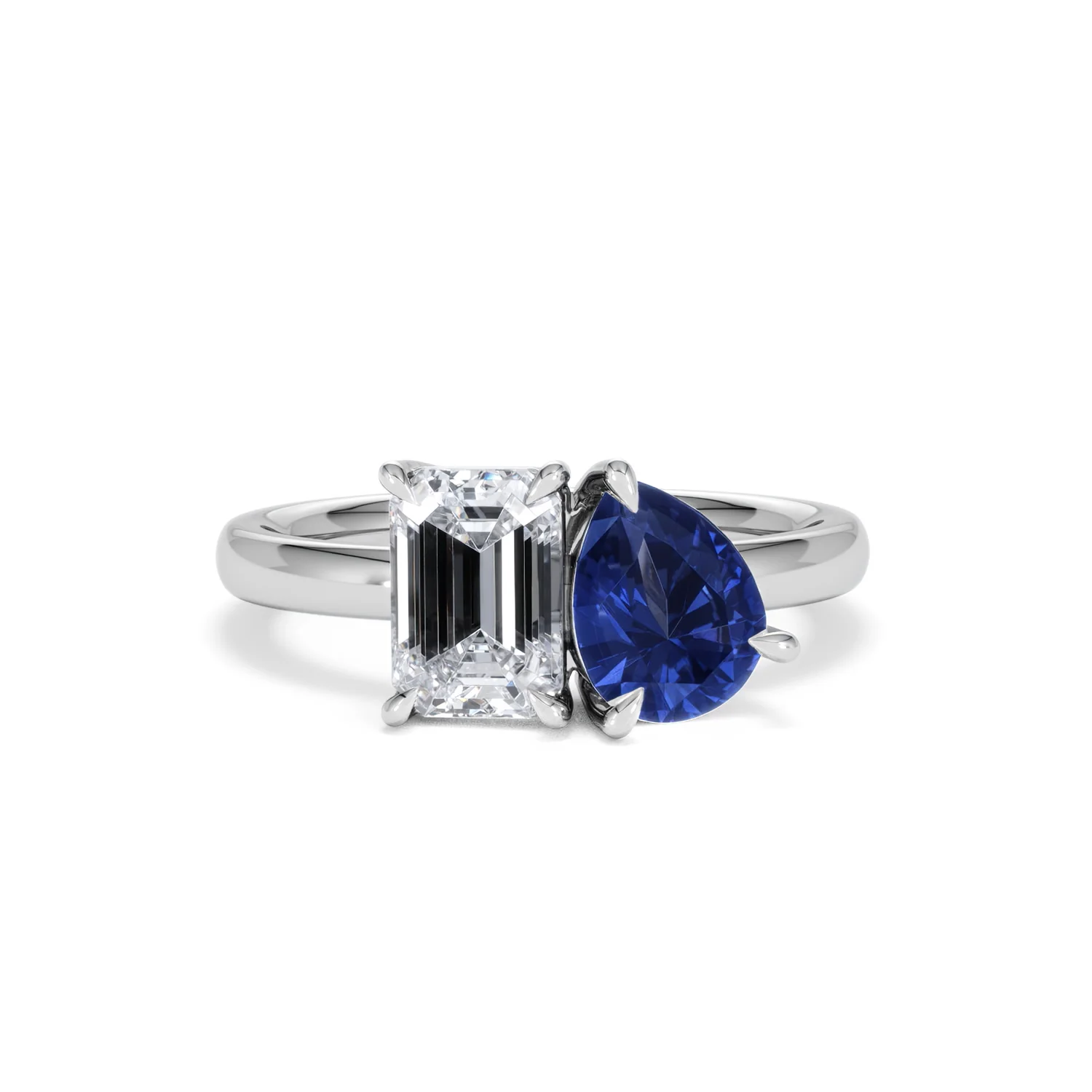 Toi Et Moi 1.50ct Emerald Cut Lab Diamond and 1.50ct Pear Lab Sapphire Engagement Ring in Platinum - Image 9