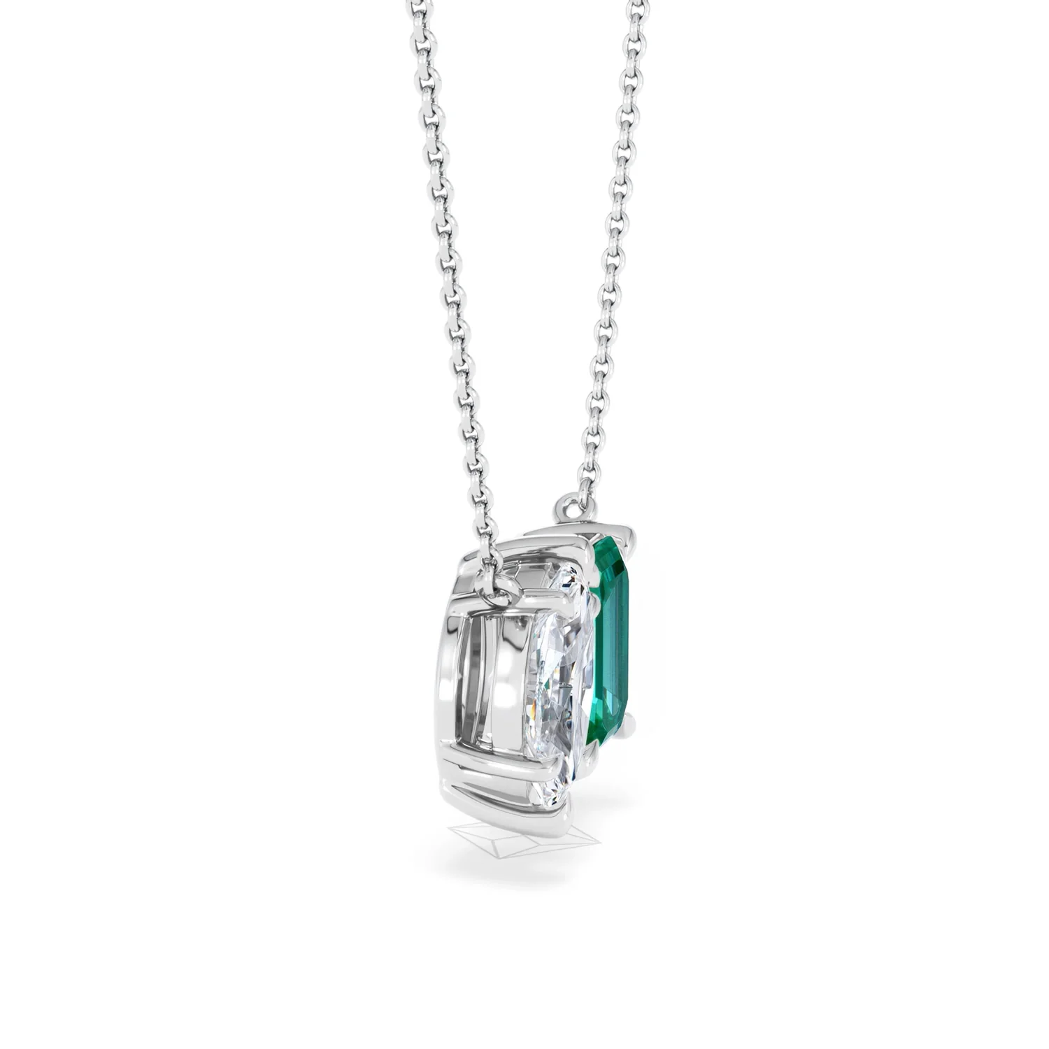 Toi Et Moi 1.50ct Marquise Lab Diamond and 2.50ct Emerald Cut Lab Emerald Necklace in 18K White Gold - Image 25