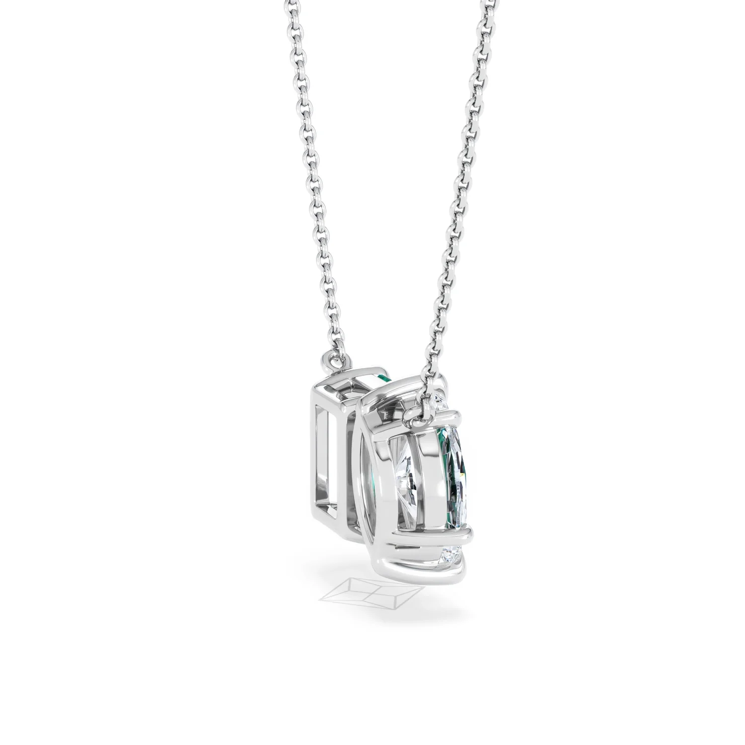 Toi Et Moi 1.50ct Marquise Lab Diamond and 2.50ct Emerald Cut Lab Emerald Necklace in 18K White Gold - Image 34