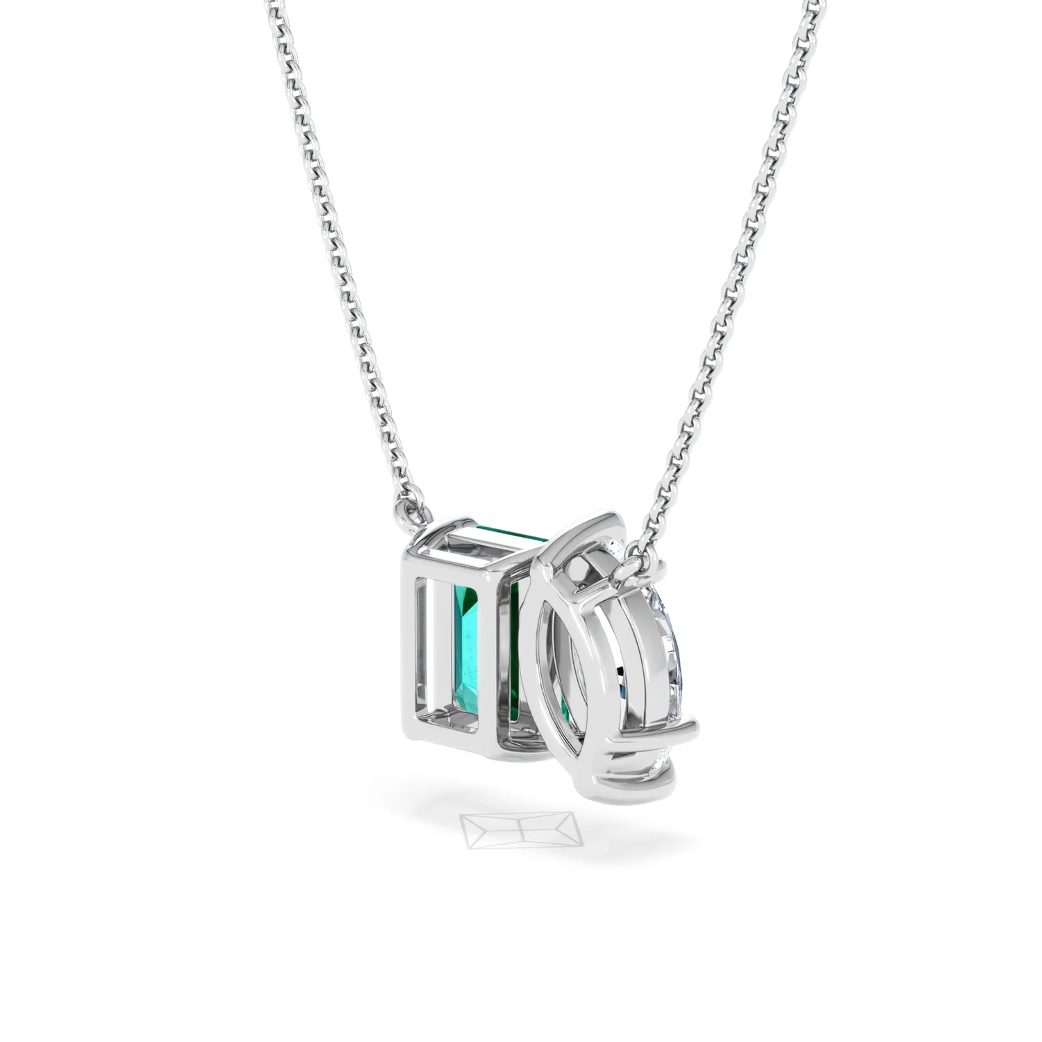 Toi Et Moi 1.50ct Marquise Lab Diamond and 2.50ct Emerald Cut Lab Emerald Necklace in 18K White Gold - Image 40