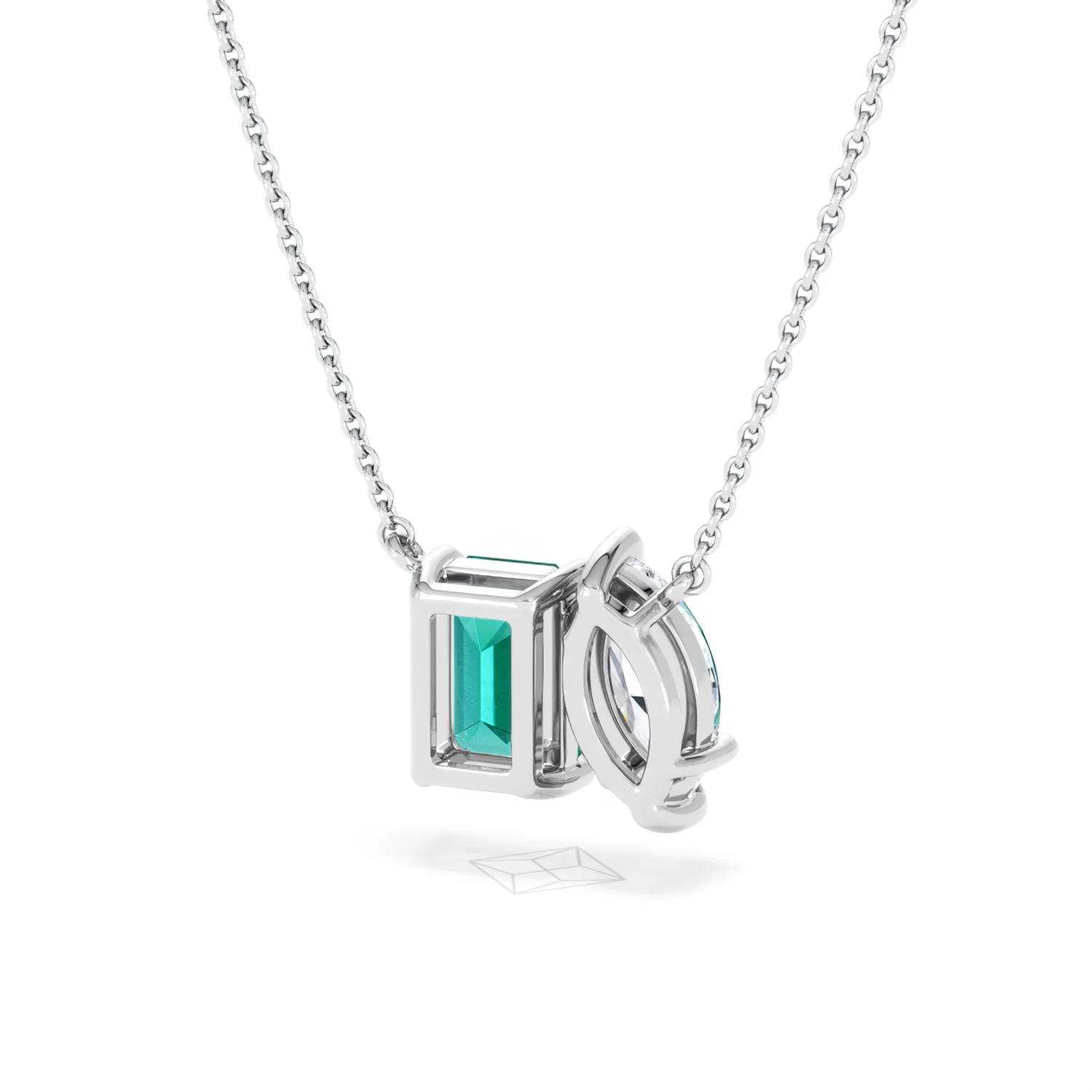Toi Et Moi 1.50ct Marquise Lab Diamond and 2.50ct Emerald Cut Lab Emerald Necklace in 18K White Gold - Image 44