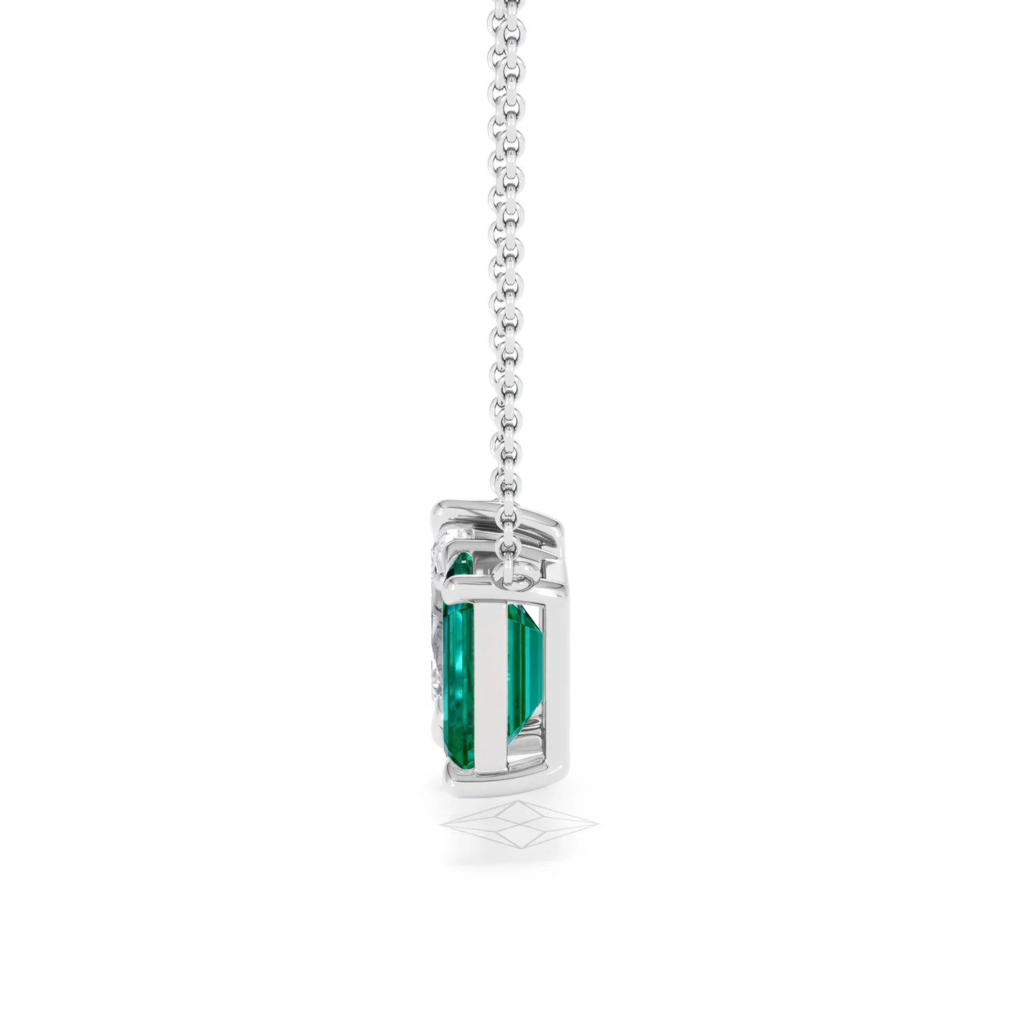 Toi Et Moi 1.50ct Marquise Lab Diamond and 2.50ct Emerald Cut Lab Emerald Necklace in 18K White Gold - Image 69