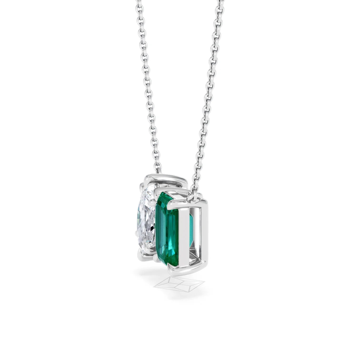 Toi Et Moi 1.50ct Marquise Lab Diamond and 2.50ct Emerald Cut Lab Emerald Necklace in 18K White Gold - Image 73