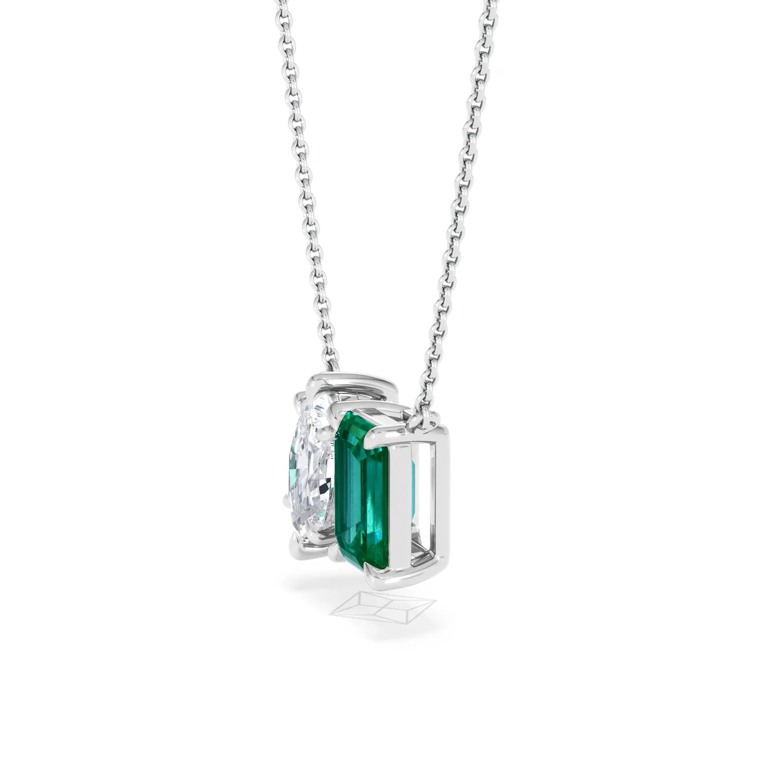 Toi Et Moi 1.50ct Marquise Lab Diamond and 2.50ct Emerald Cut Lab Emerald Necklace in 18K White Gold - Image 74