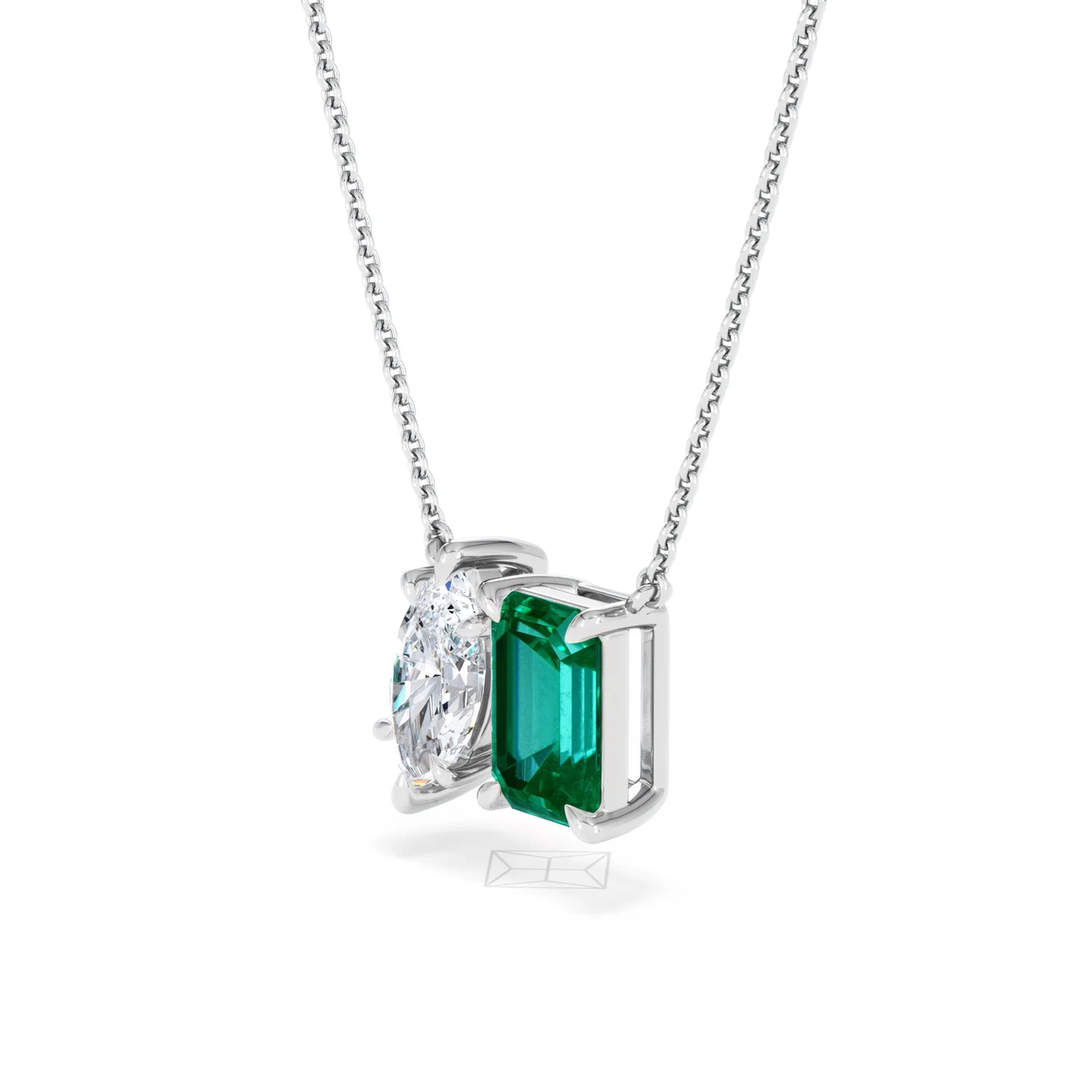 Toi Et Moi 1.50ct Marquise Lab Diamond and 2.50ct Emerald Cut Lab Emerald Necklace in 18K White Gold - Image 78
