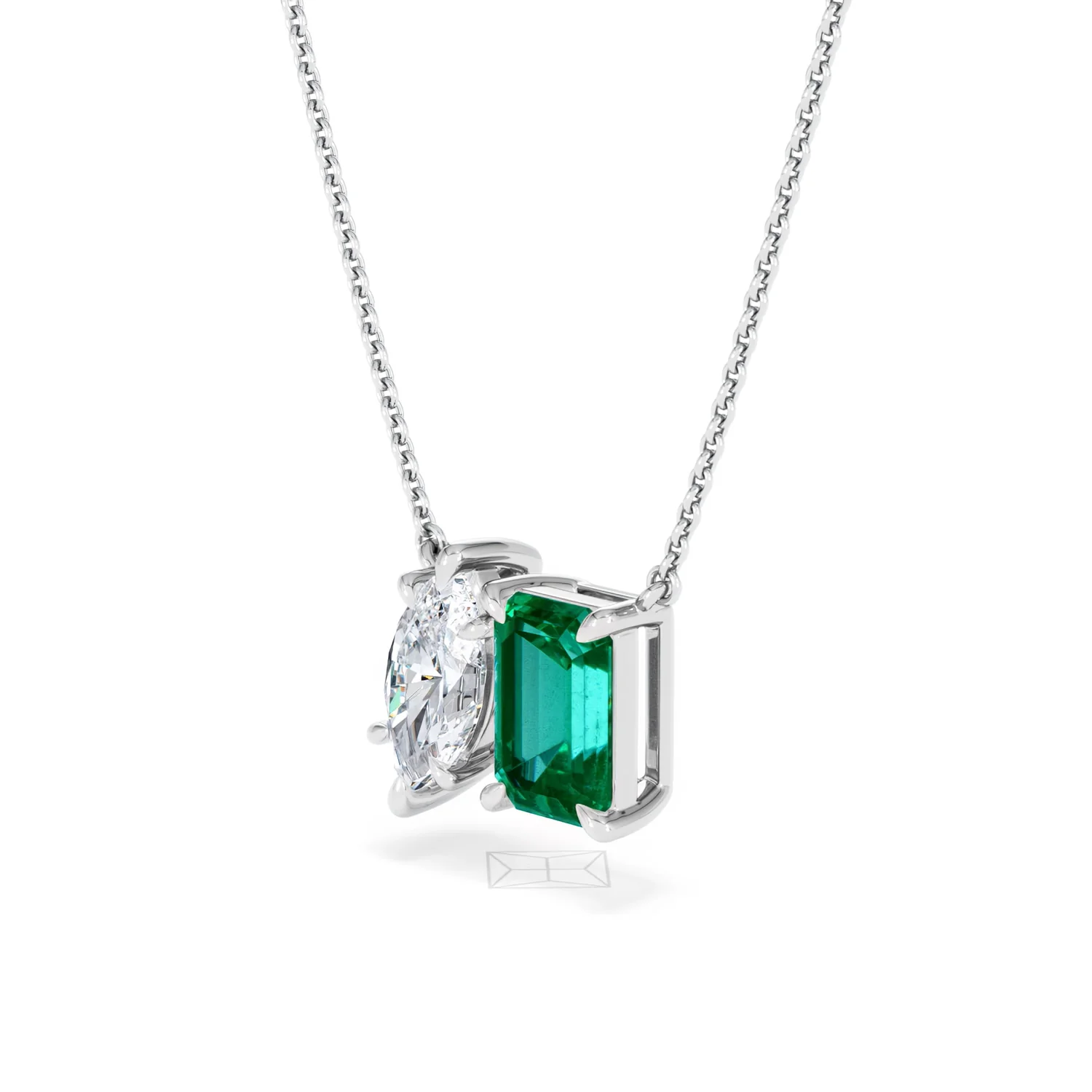 Toi Et Moi 1.50ct Marquise Lab Diamond and 2.50ct Emerald Cut Lab Emerald Necklace in 18K White Gold - Image 79