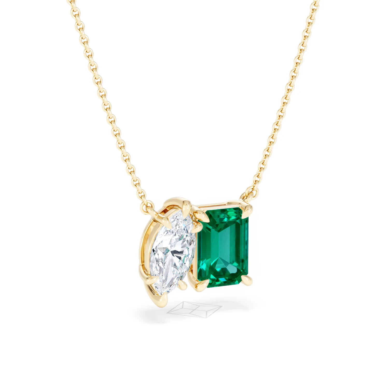 Toi Et Moi 1.50ct Marquise Lab Diamond and 2.50ct Emerald Cut Lab Emerald Necklace in 18K Yellow Gold - Image 14