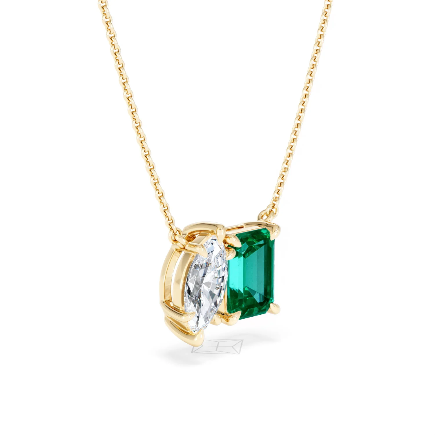 Toi Et Moi 1.50ct Marquise Lab Diamond and 2.50ct Emerald Cut Lab Emerald Necklace in 18K Yellow Gold - Image 18