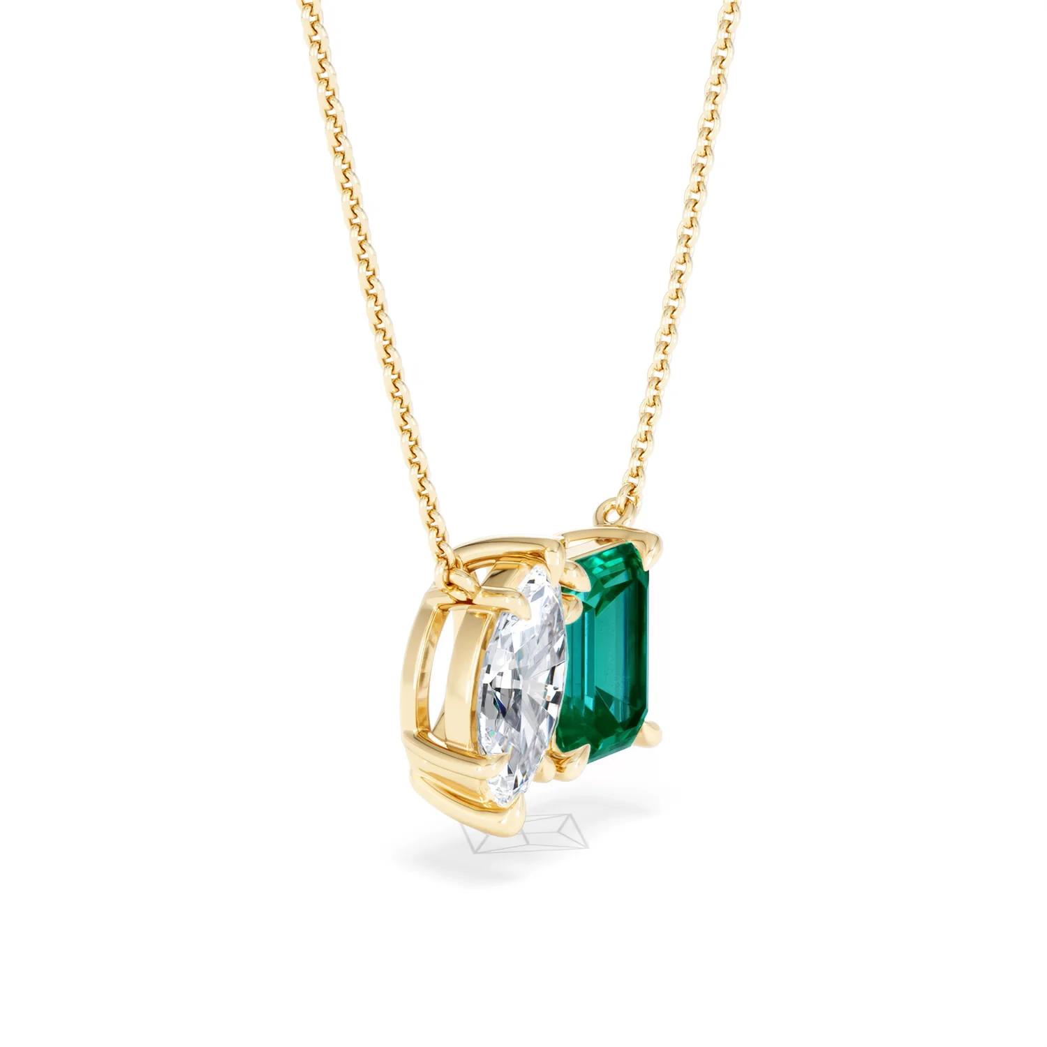 Toi Et Moi 1.50ct Marquise Lab Diamond and 2.50ct Emerald Cut Lab Emerald Necklace in 18K Yellow Gold - Image 21