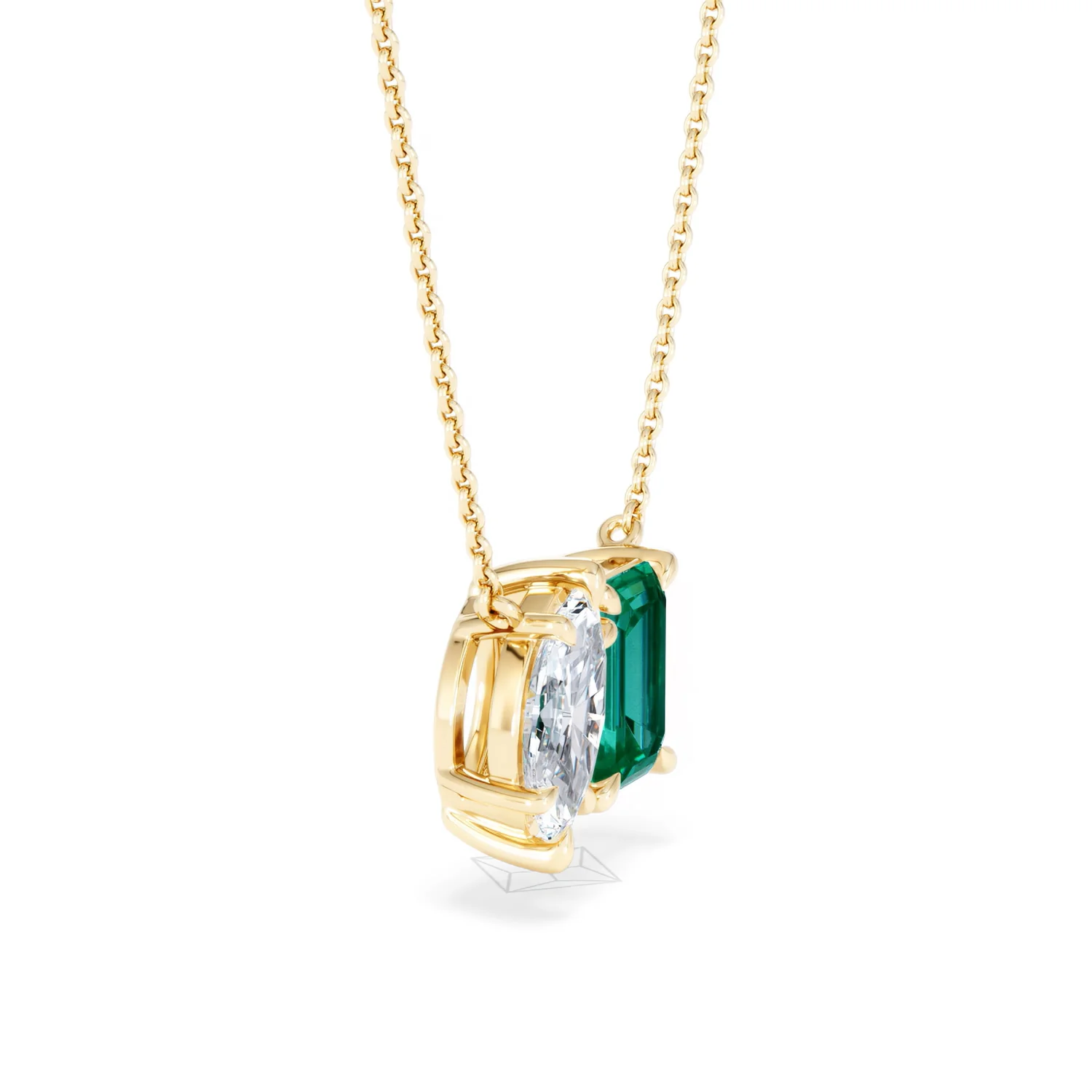 Toi Et Moi 1.50ct Marquise Lab Diamond and 2.50ct Emerald Cut Lab Emerald Necklace in 18K Yellow Gold - Image 23